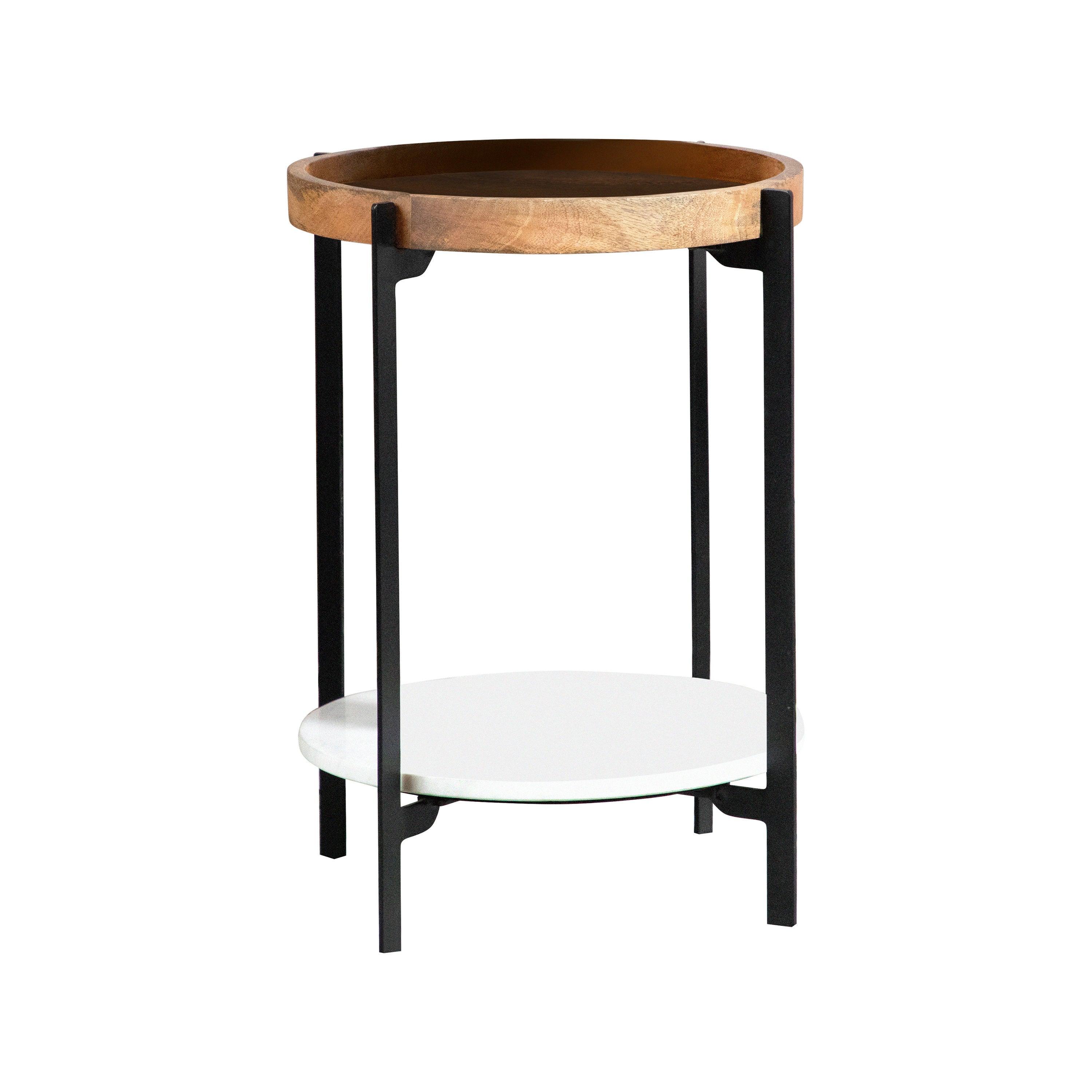Adhvik Round Accent Table With Marble Shelf Natural Black - Image 2