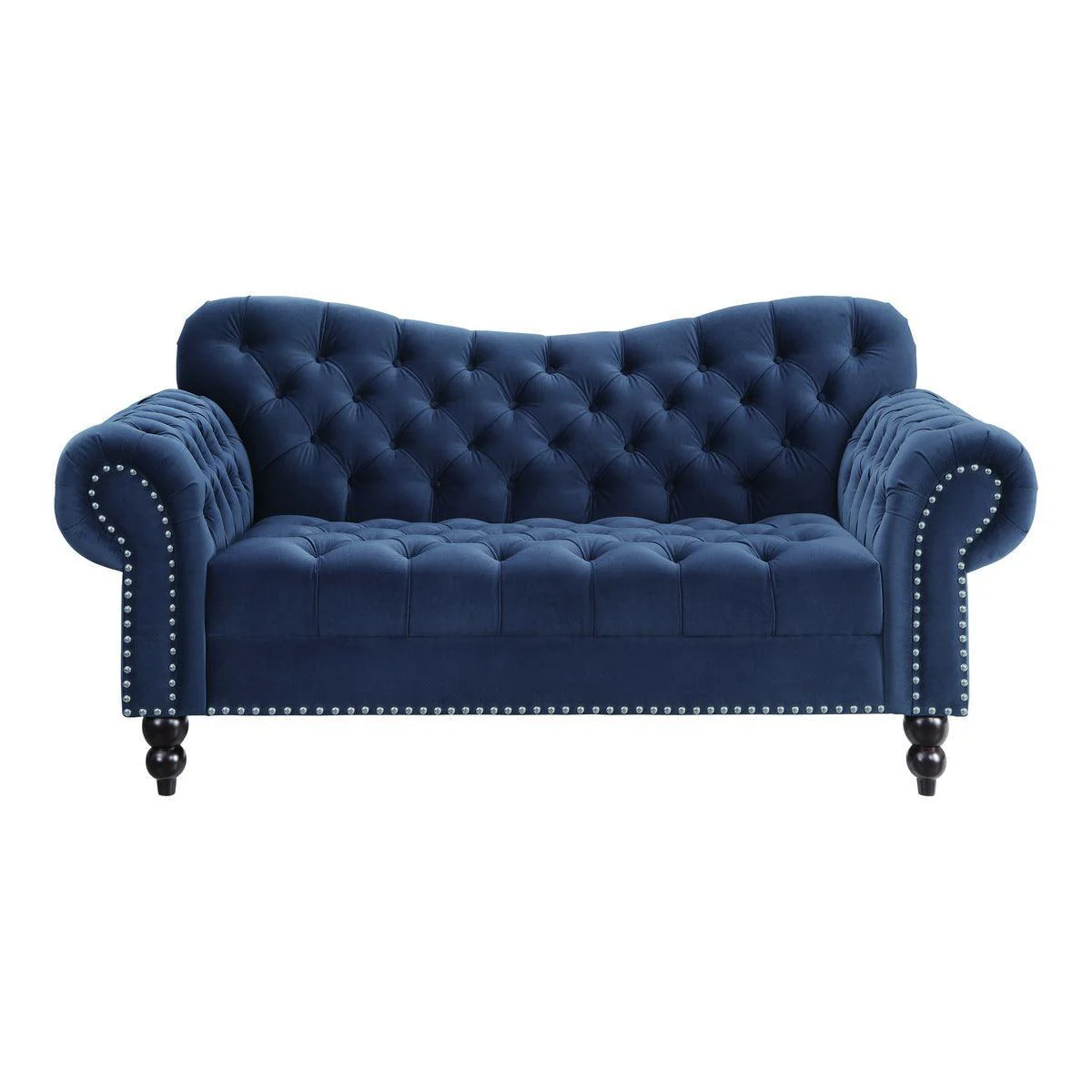 Rosalie Navy Blue Velvet Fabric Tufted Loveseat - Image 1