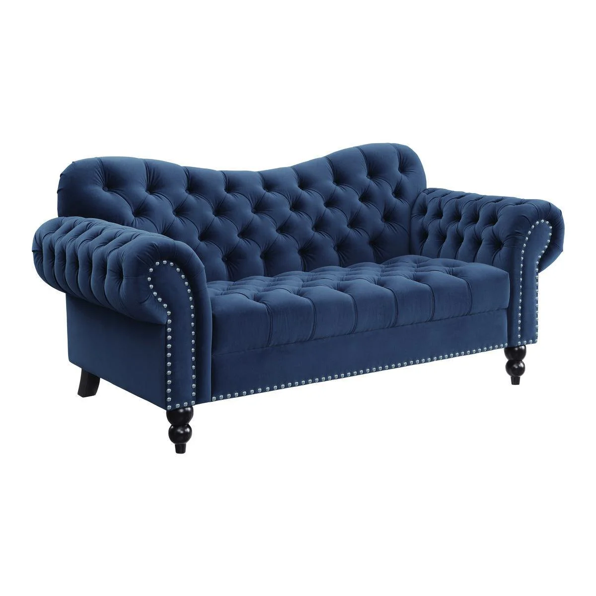 Rosalie Navy Blue Velvet Fabric Tufted Loveseat - Image 2