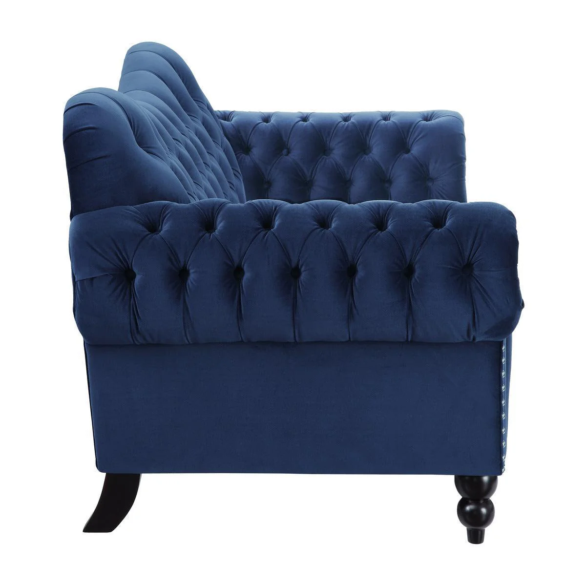 Rosalie Navy Blue Velvet Fabric Tufted Loveseat - Image 3