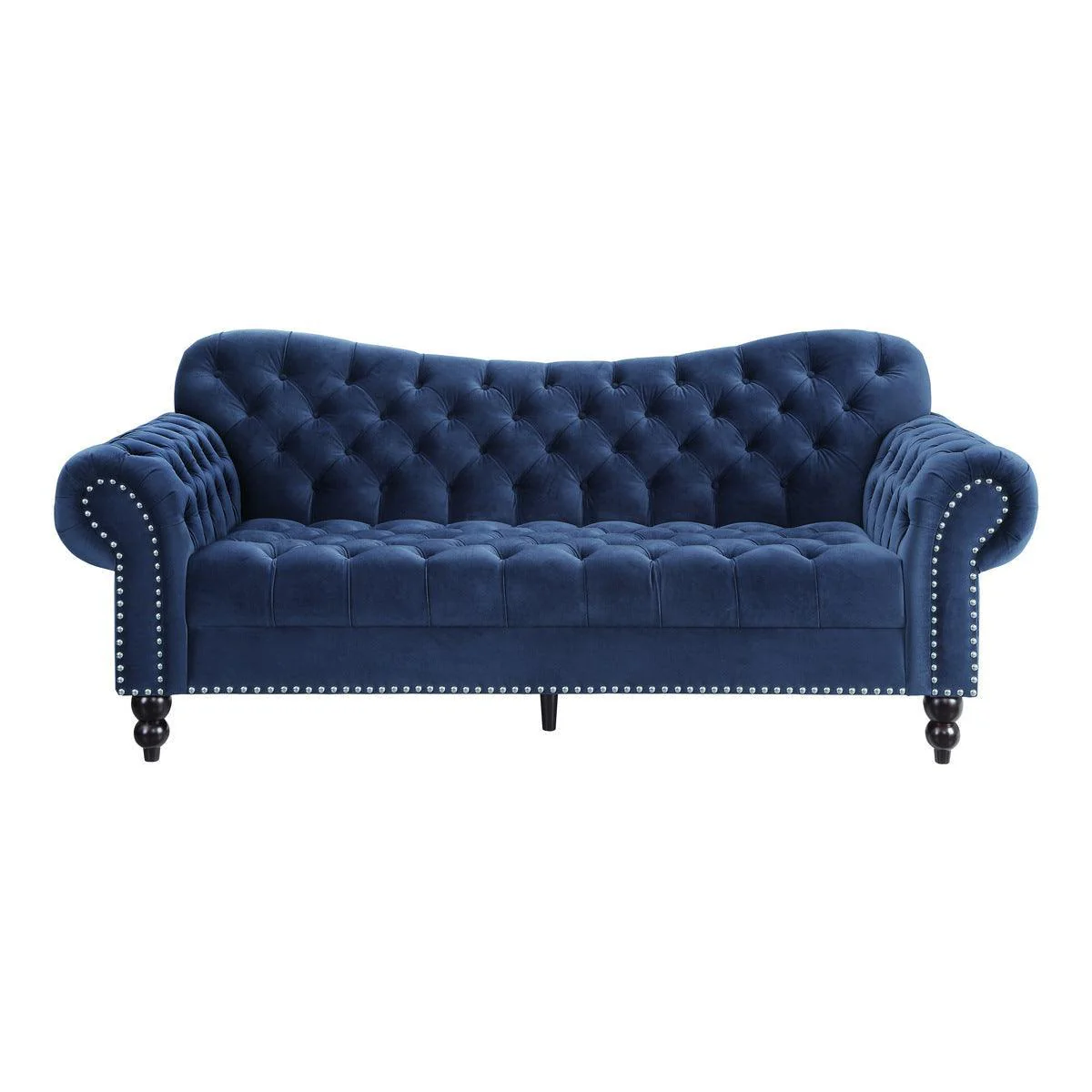 Rosalie Navy Blue Velvet Fabric Tufted Sofa - Image 1