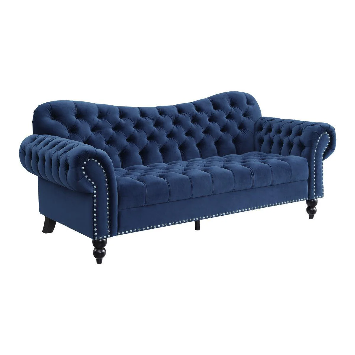 Rosalie Navy Blue Velvet Fabric Tufted Sofa - Image 2