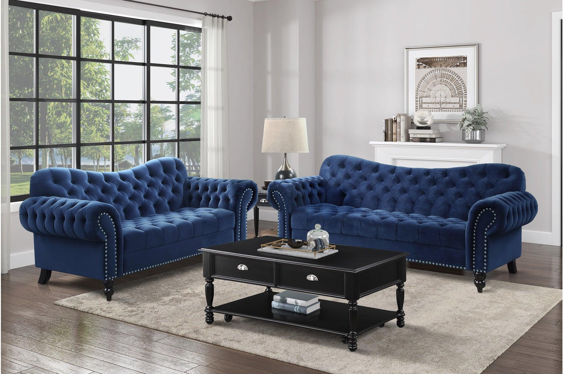 Rosalie Navy Velvet Tufted Living Room Set - Image 1