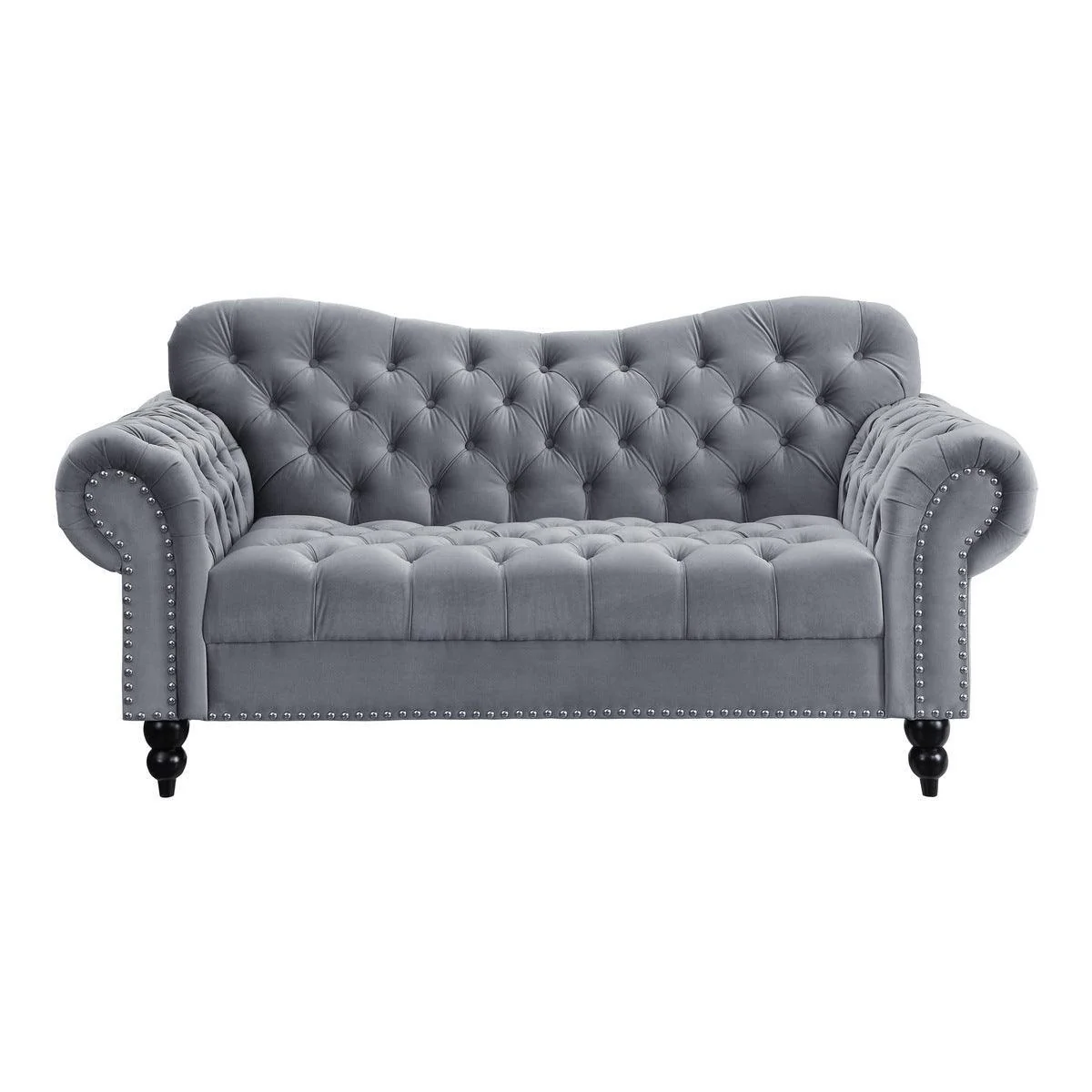 Rosalie Dark Gray Velvet Fabric Tufted Loveseat - Image 1