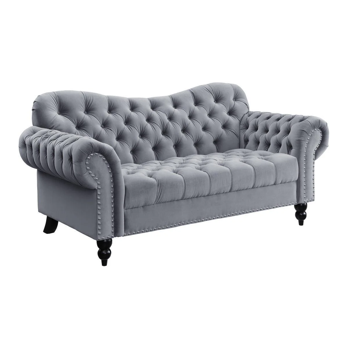 Rosalie Dark Gray Velvet Fabric Tufted Loveseat - Image 2