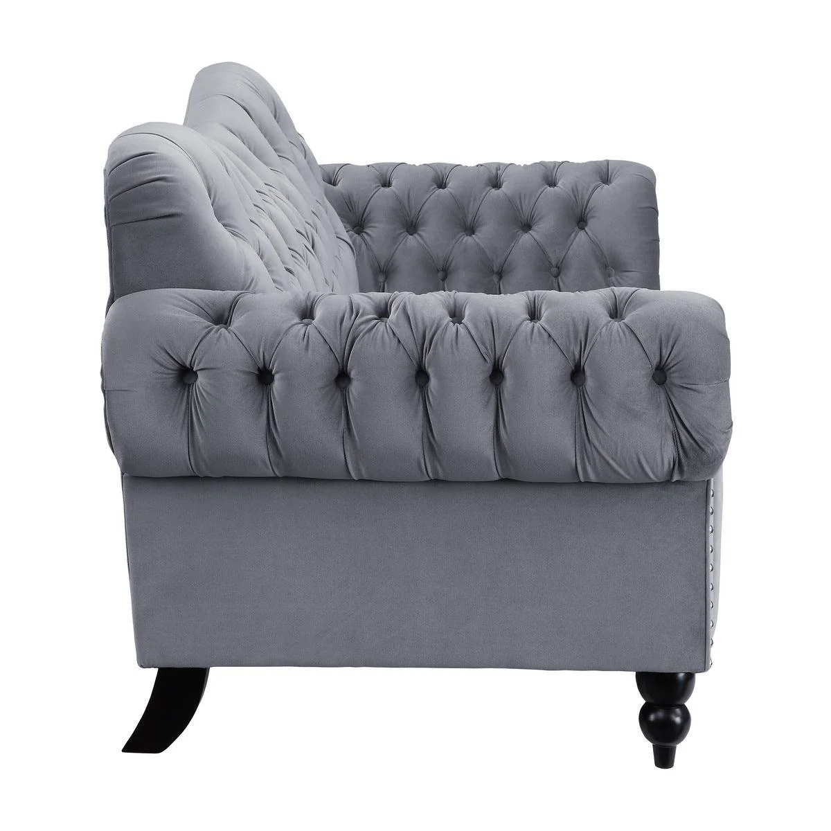 Rosalie Dark Gray Velvet Fabric Tufted Loveseat - Image 3