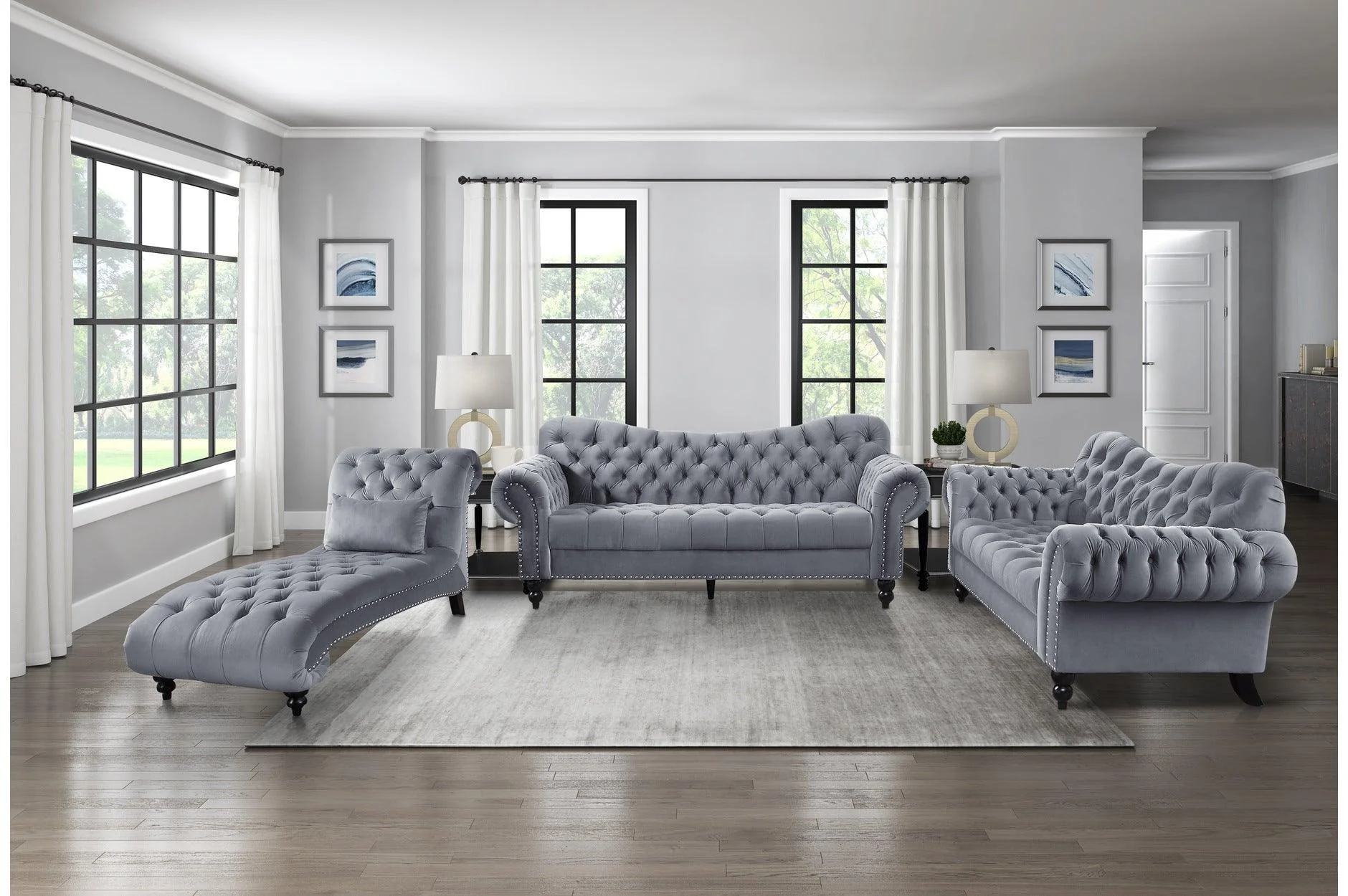 Rosalie Dark Gray Velvet Tufted Living Room Set - Image 2