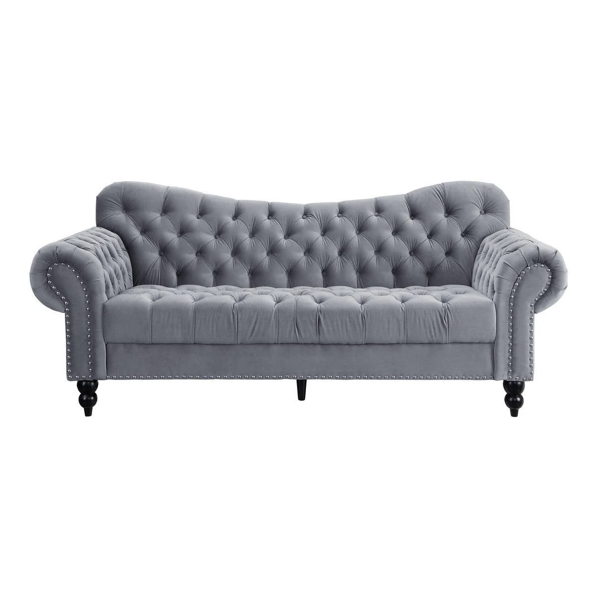 Rosalie Dark Gray Velvet Fabric Tufted Sofa - Image 1