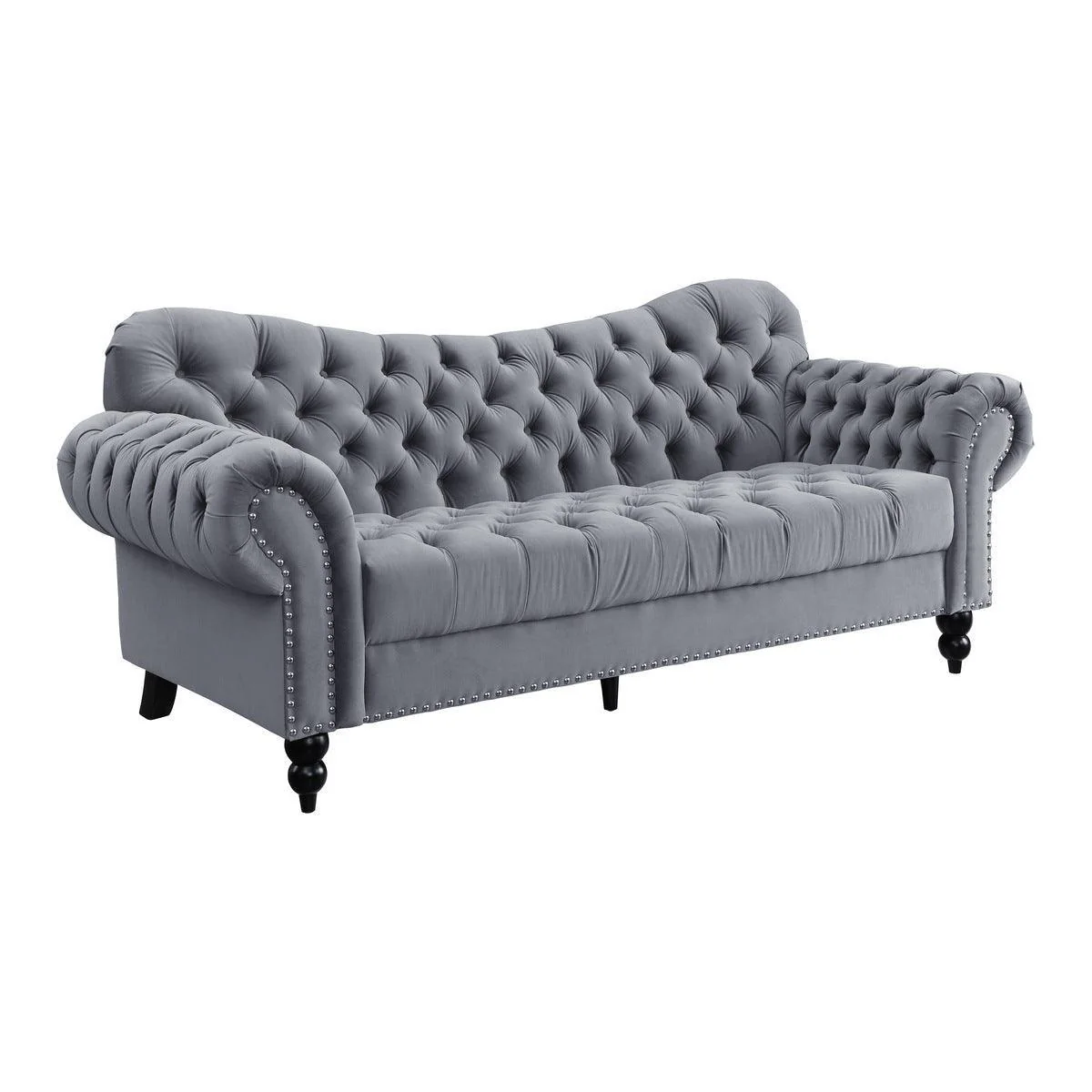 Rosalie Dark Gray Velvet Fabric Tufted Sofa - Image 2