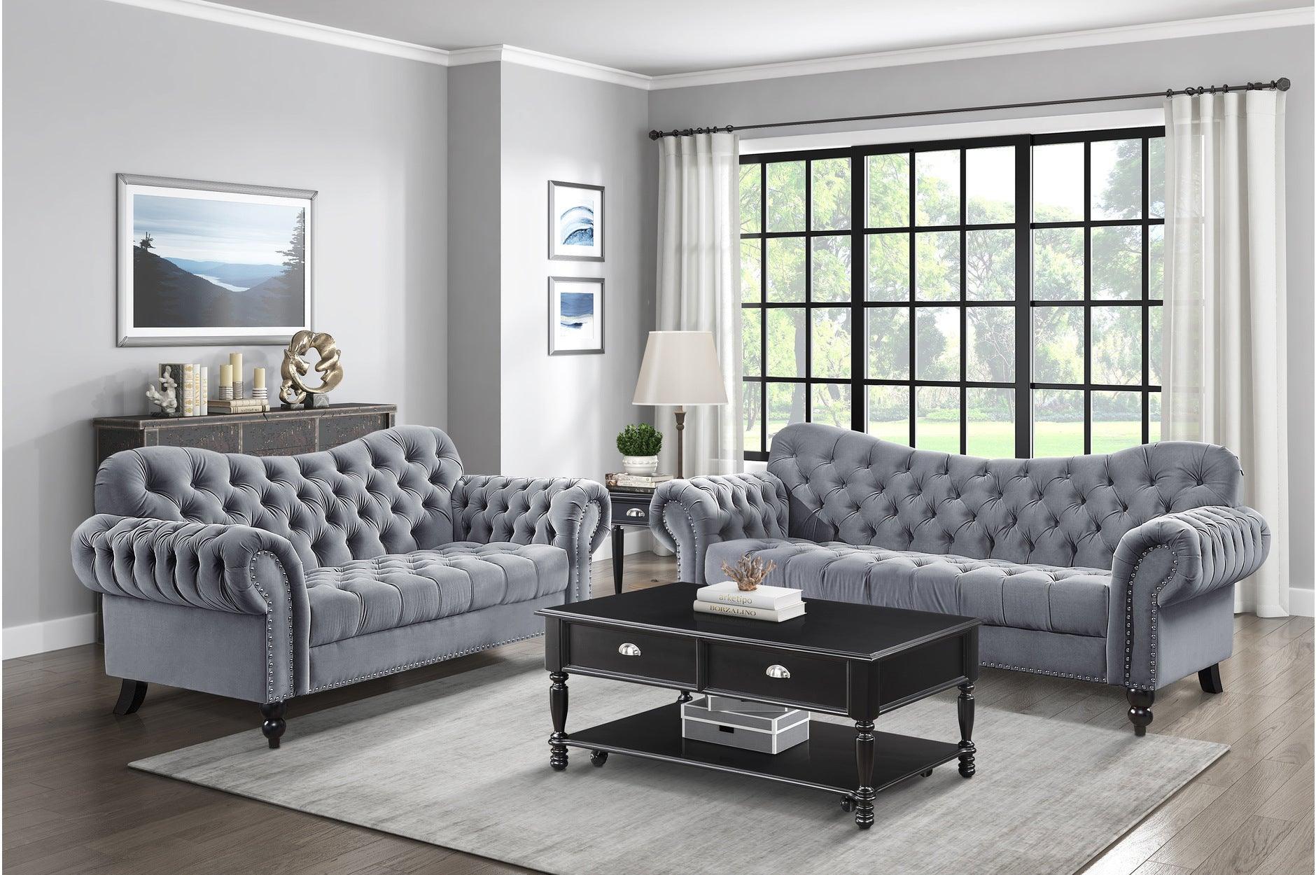 Rosalie Dark Gray Velvet Tufted Living Room Set - Image 1