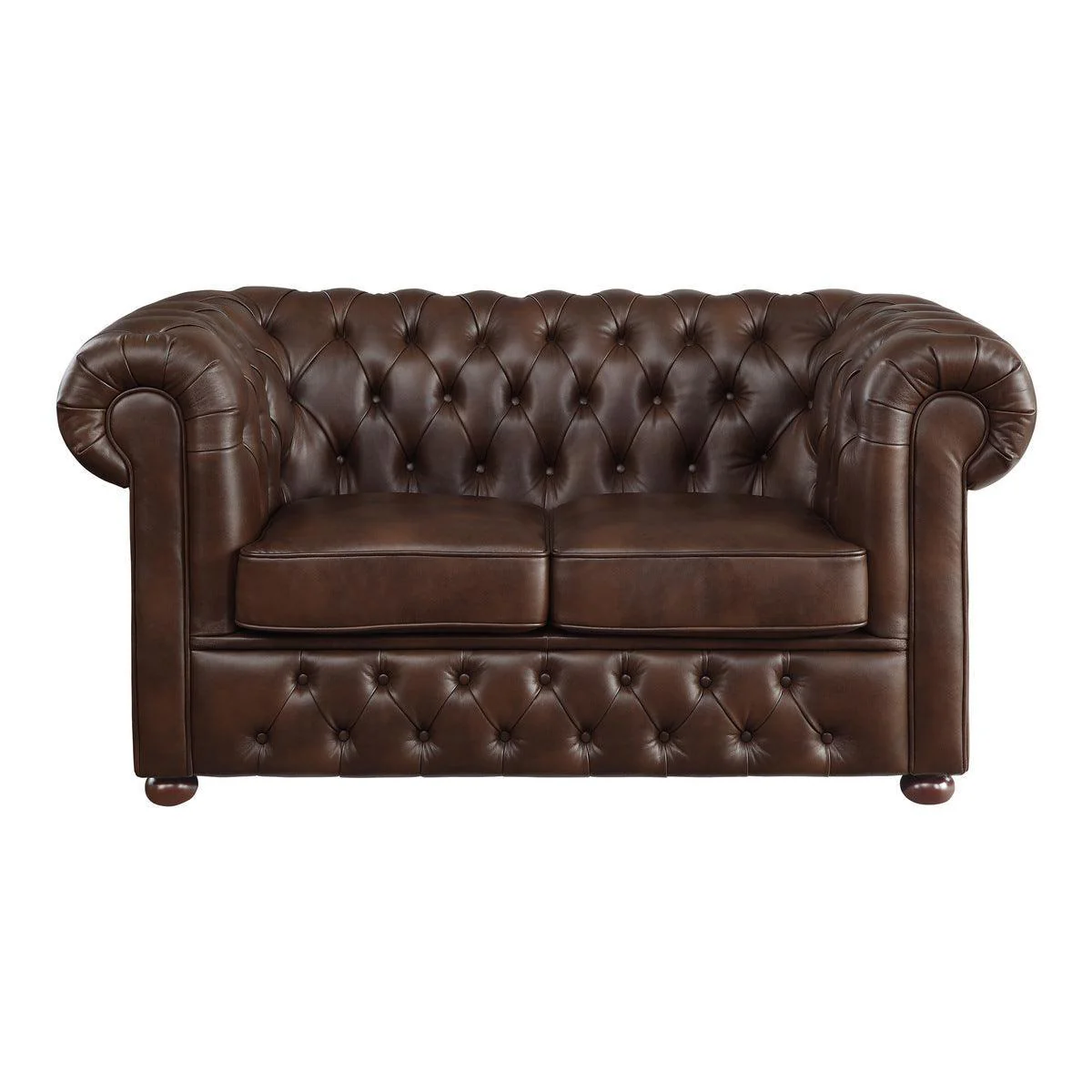 Tiverton Brown Faux Leather Tufted Loveseat - Image 1