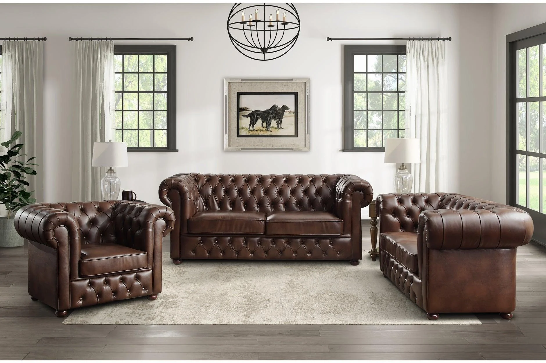 Tiverton Brown Faux Leather Tufted Living Room Set - Image 2