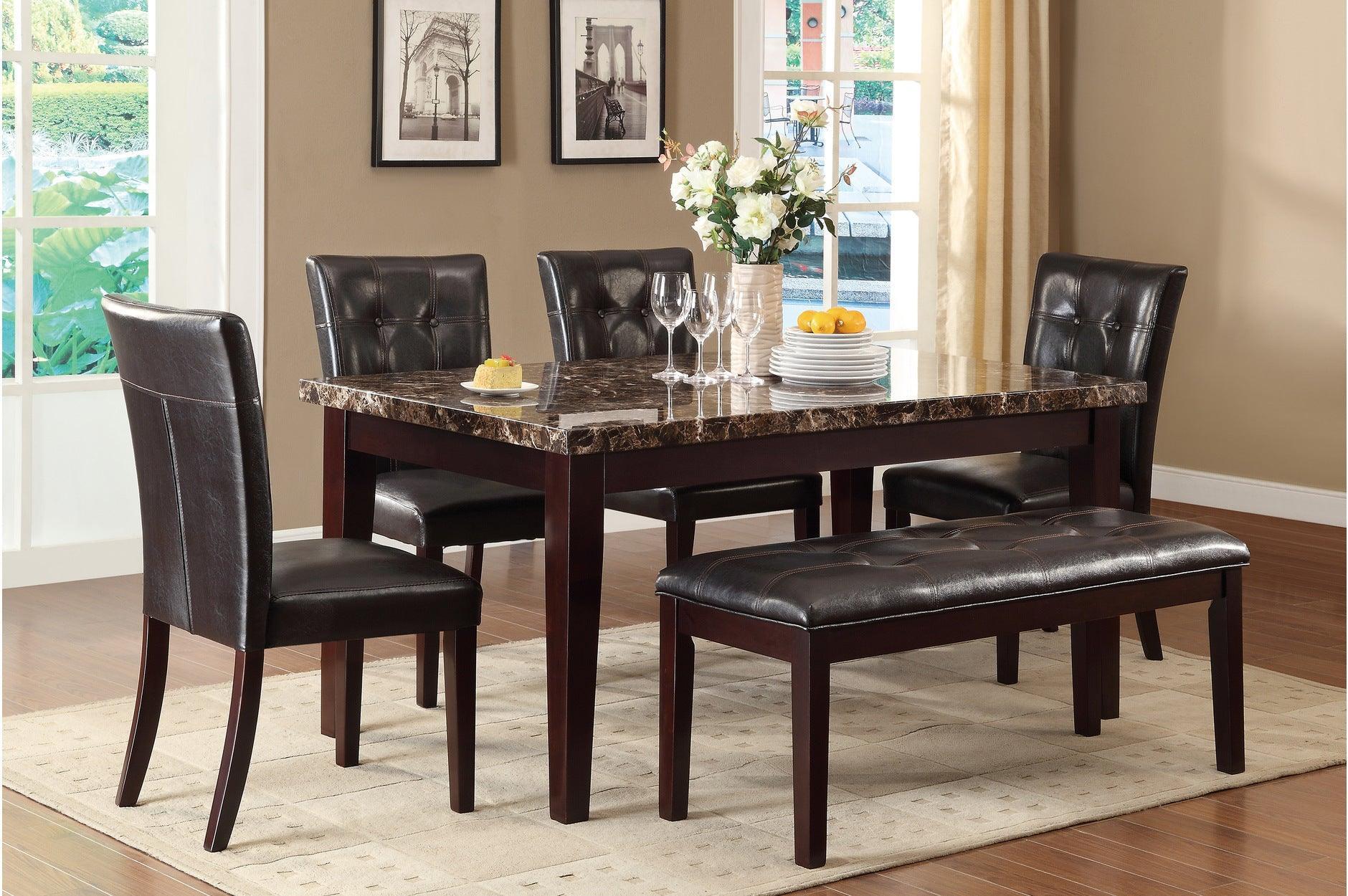 Teague Espresso Upholstered Tufted Faux Marble Rectangular Dining Room Set - Image 1