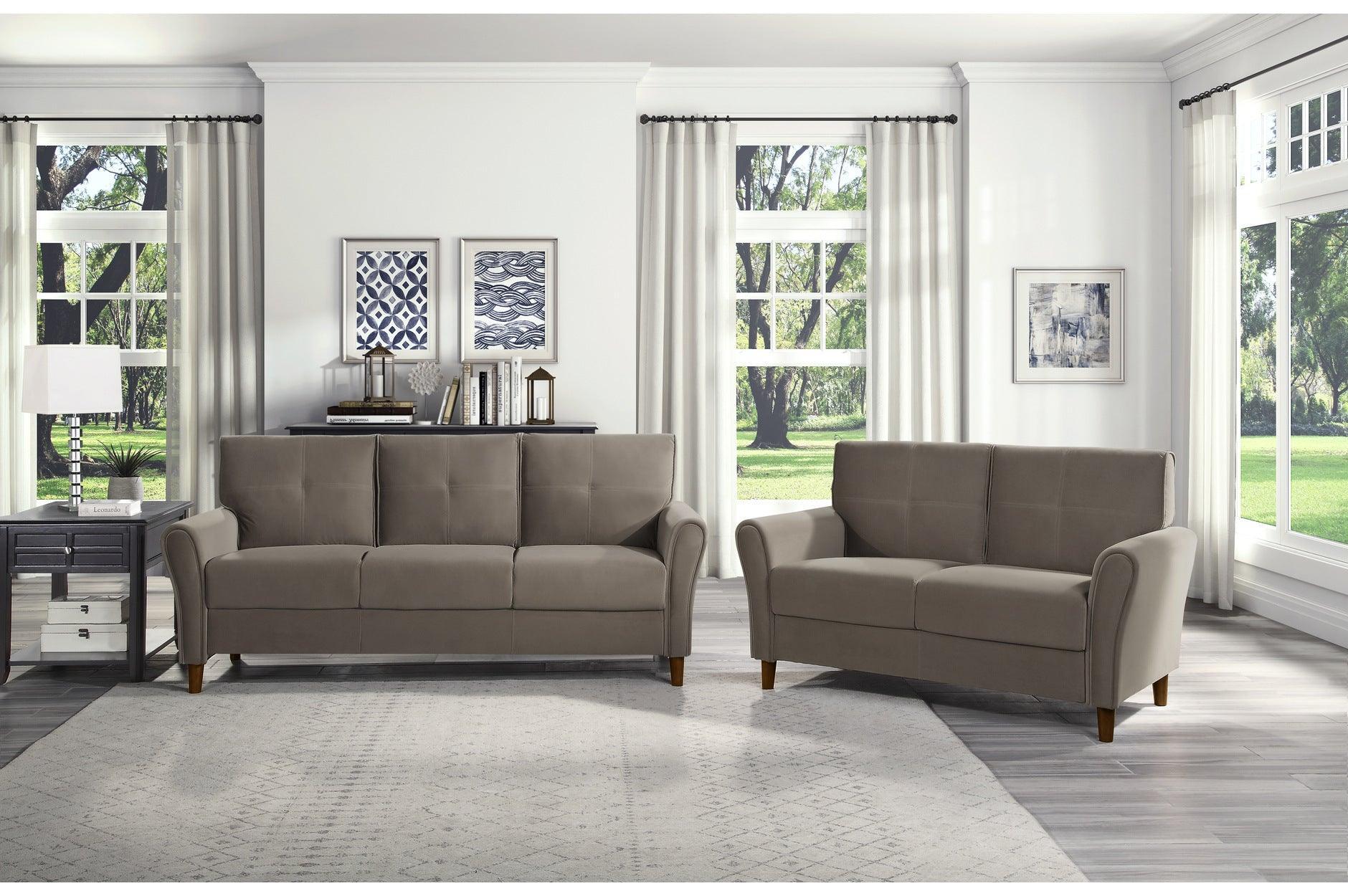 Dunleith Brown Velvet Fabric Tufted Living Room Set - Image 2