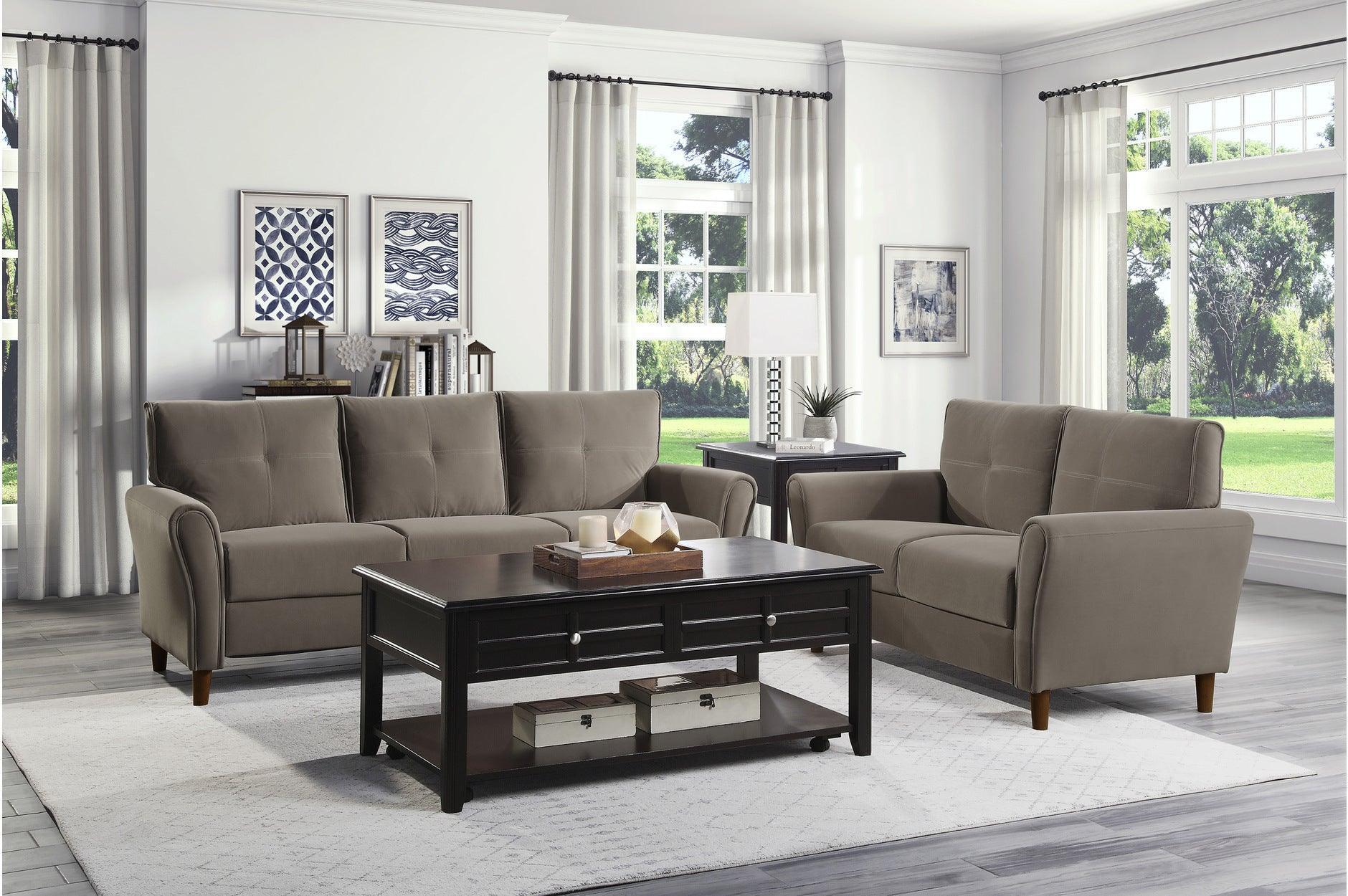 Dunleith Brown Velvet Fabric Tufted Living Room Set - Image 1