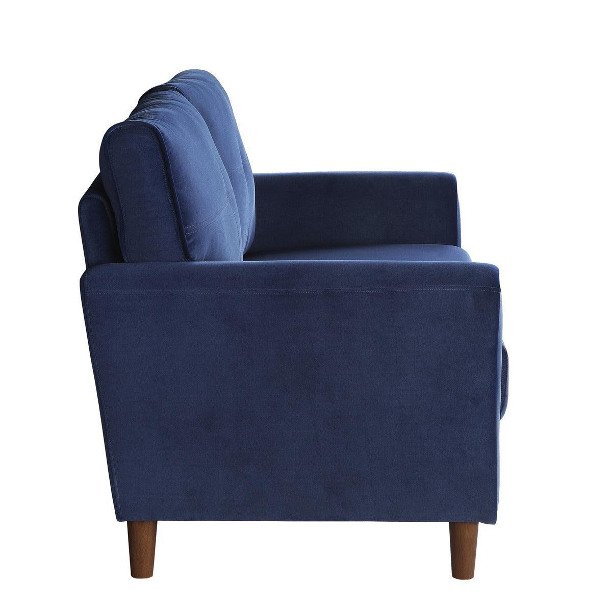 Dunleith Blue Velvet Fabric Tufted Loveseat - Image 3