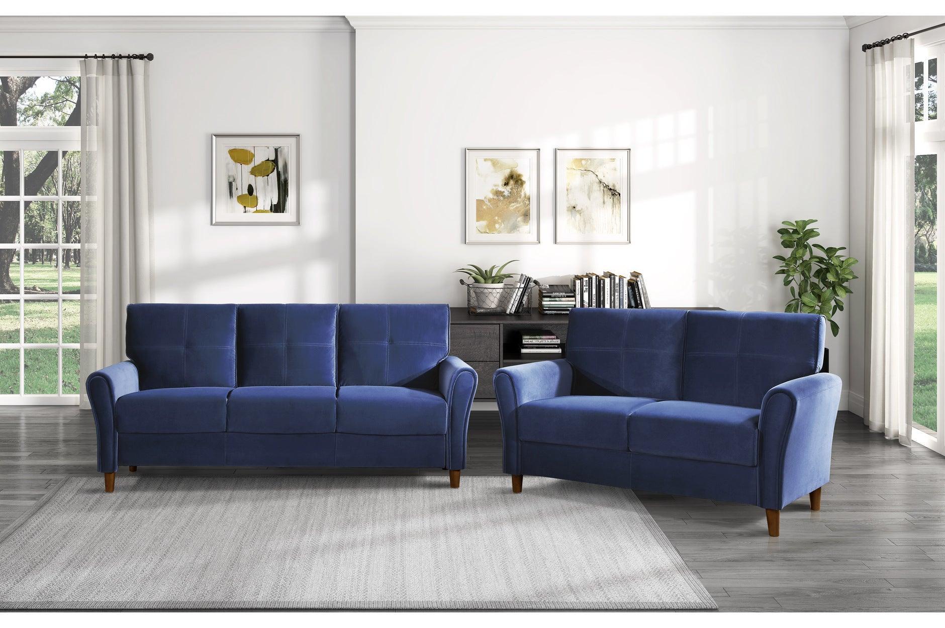 Dunleith Blue Velvet Fabric Tufted Living Room Set - Image 2