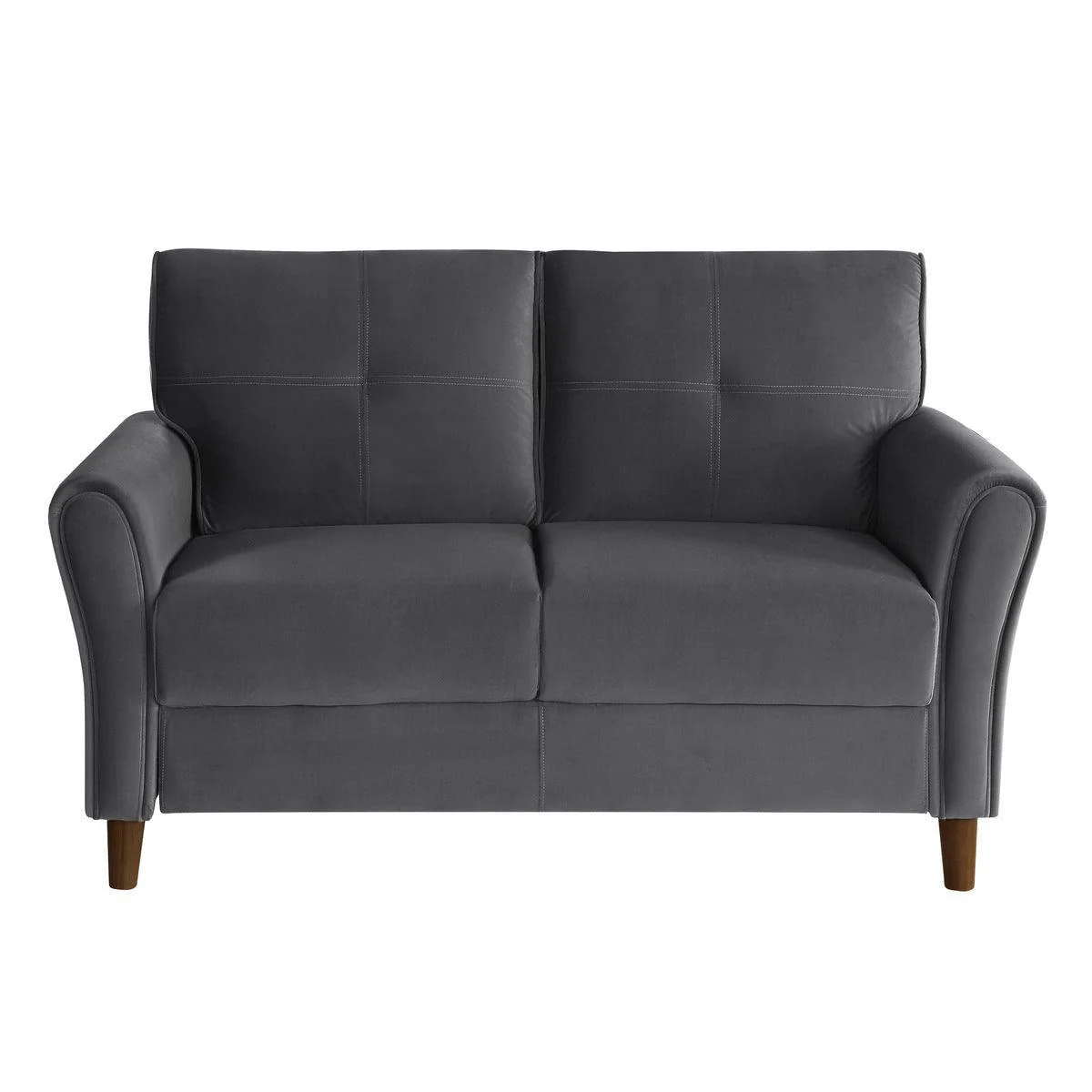 Dunleith Gray Velvet Fabric Tufted Loveseat - Image 1