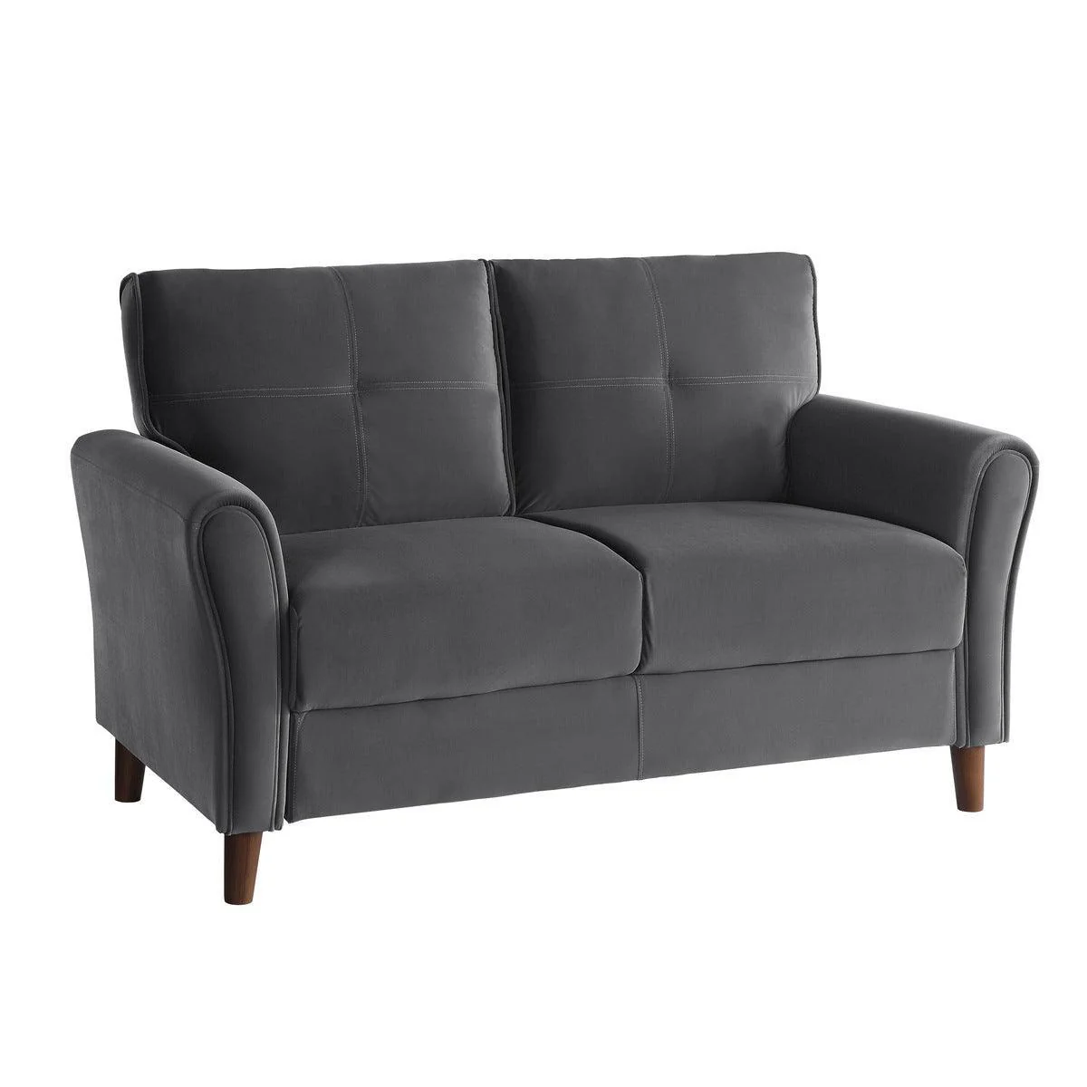 Dunleith Gray Velvet Fabric Tufted Loveseat - Image 2