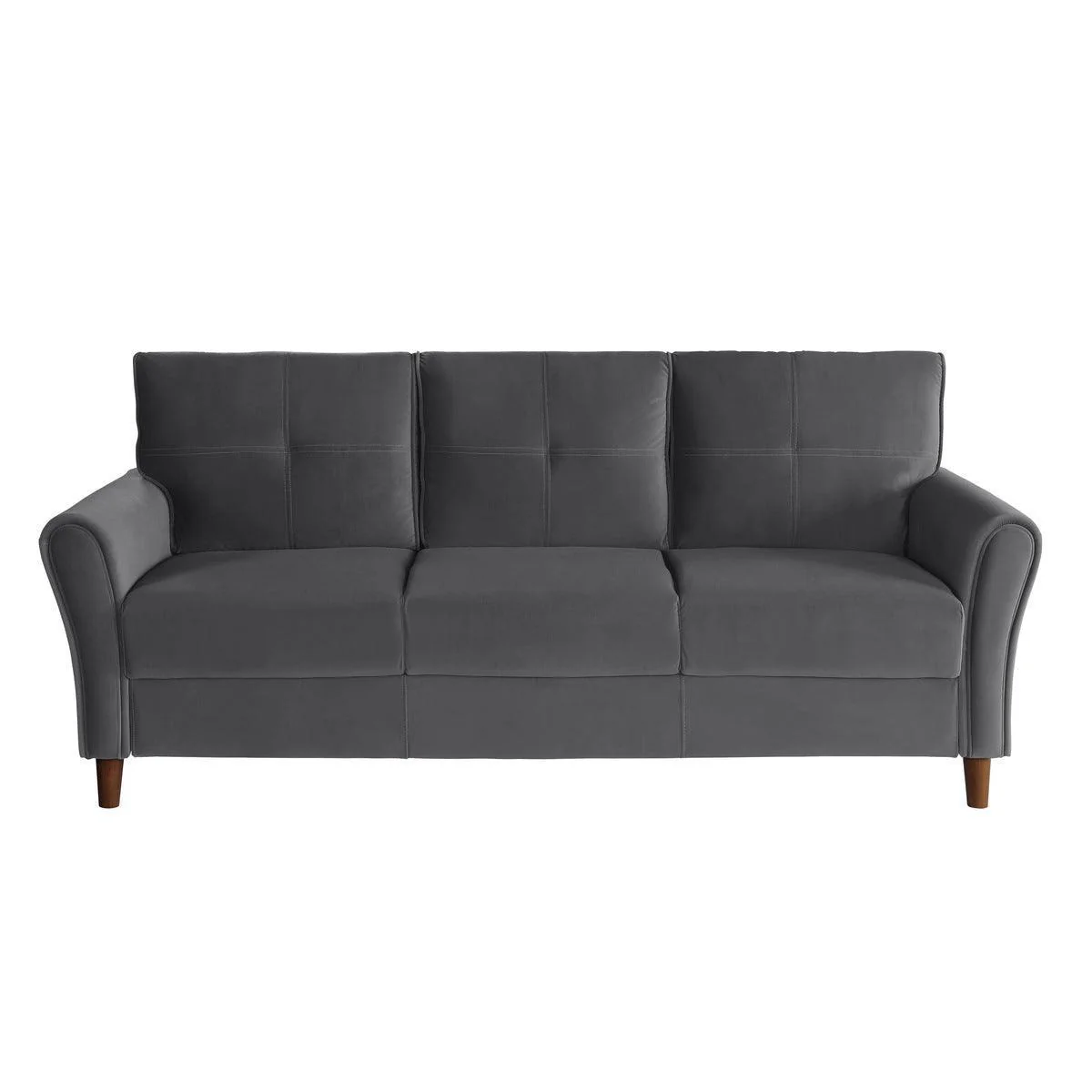 Dunleith Gray Velvet Fabric Tufted Sofa - Image 1