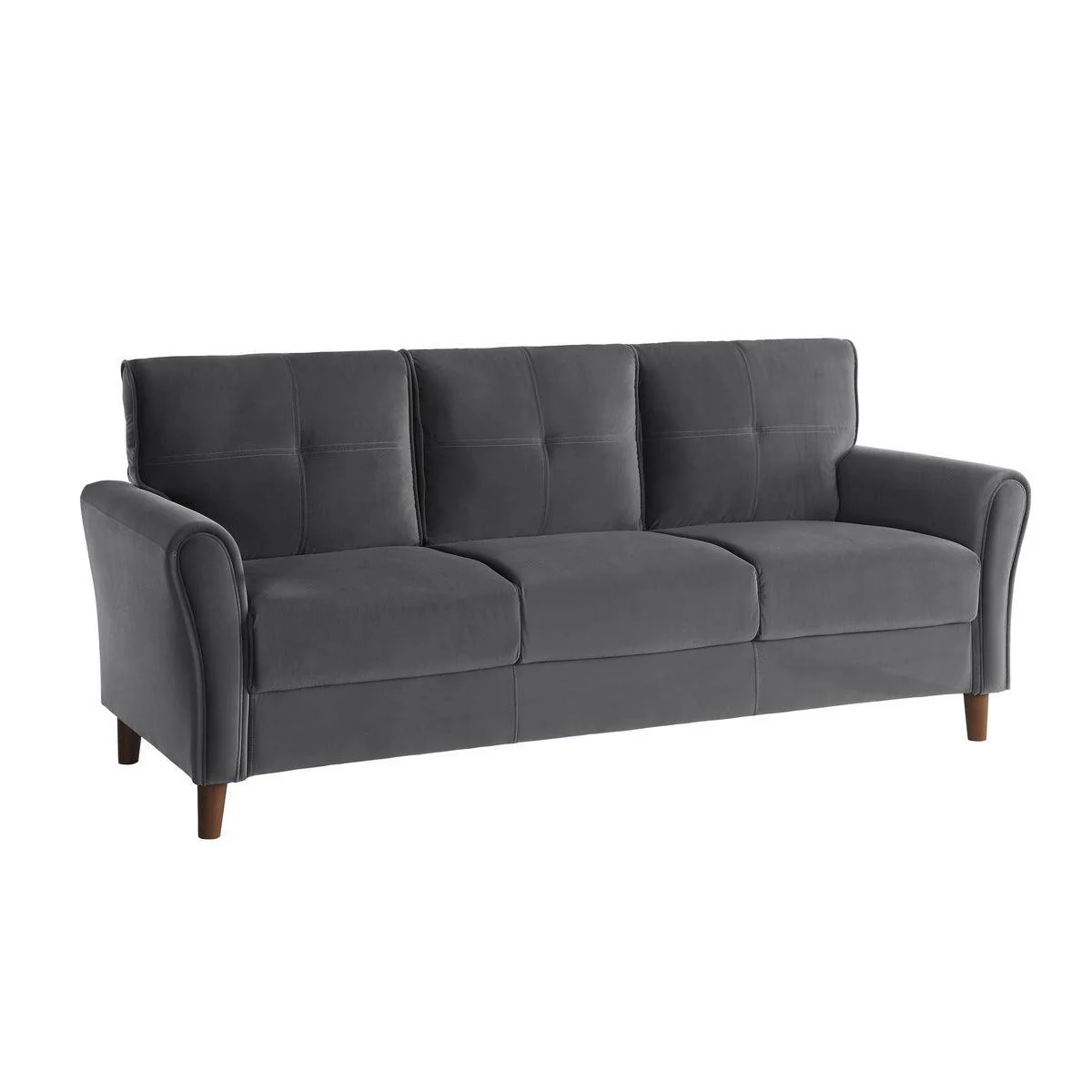 Dunleith Gray Velvet Fabric Tufted Sofa - Image 2