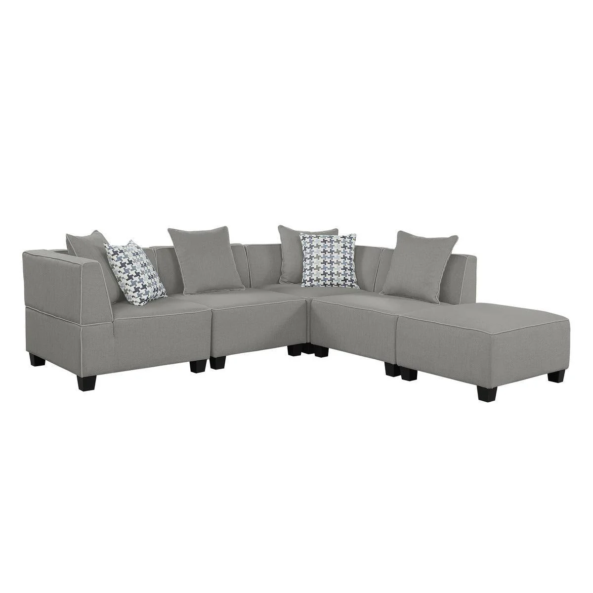 Jayne Gray Fabric 5-Piece Modular Sectional With Ottoman - Image 1