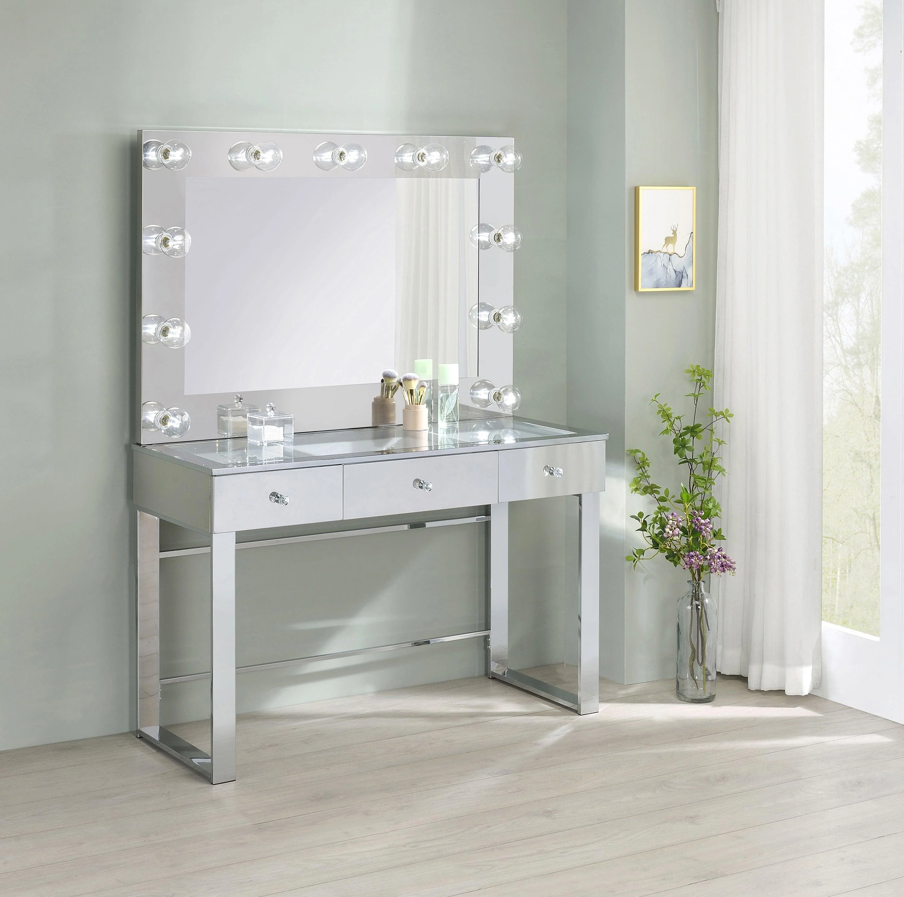 Umbridge 3 Drawer Vanity With Lighting Chrome White - Image 2