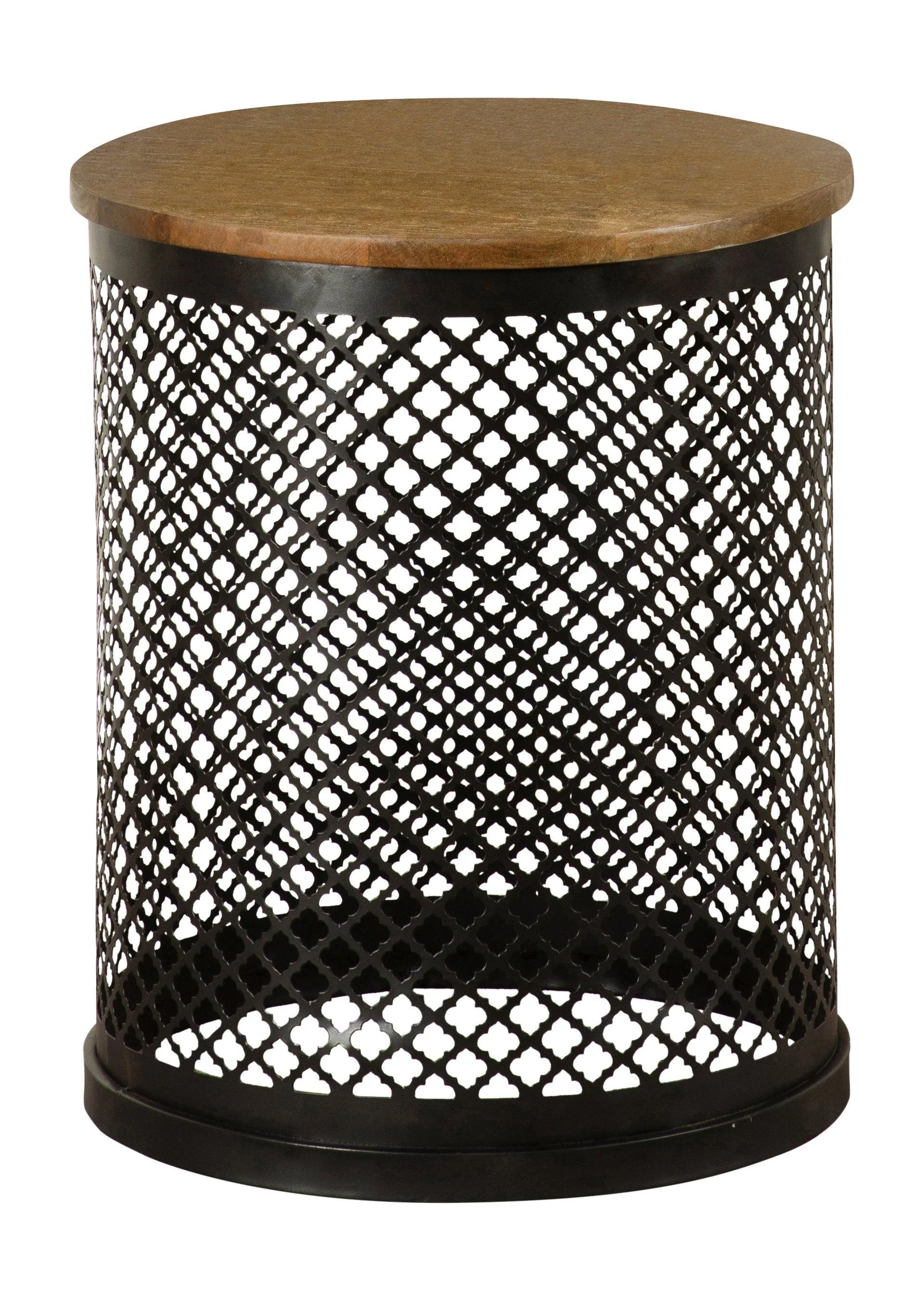 Aurora Round Accent Table With Drum Base Natural Black - Image 2