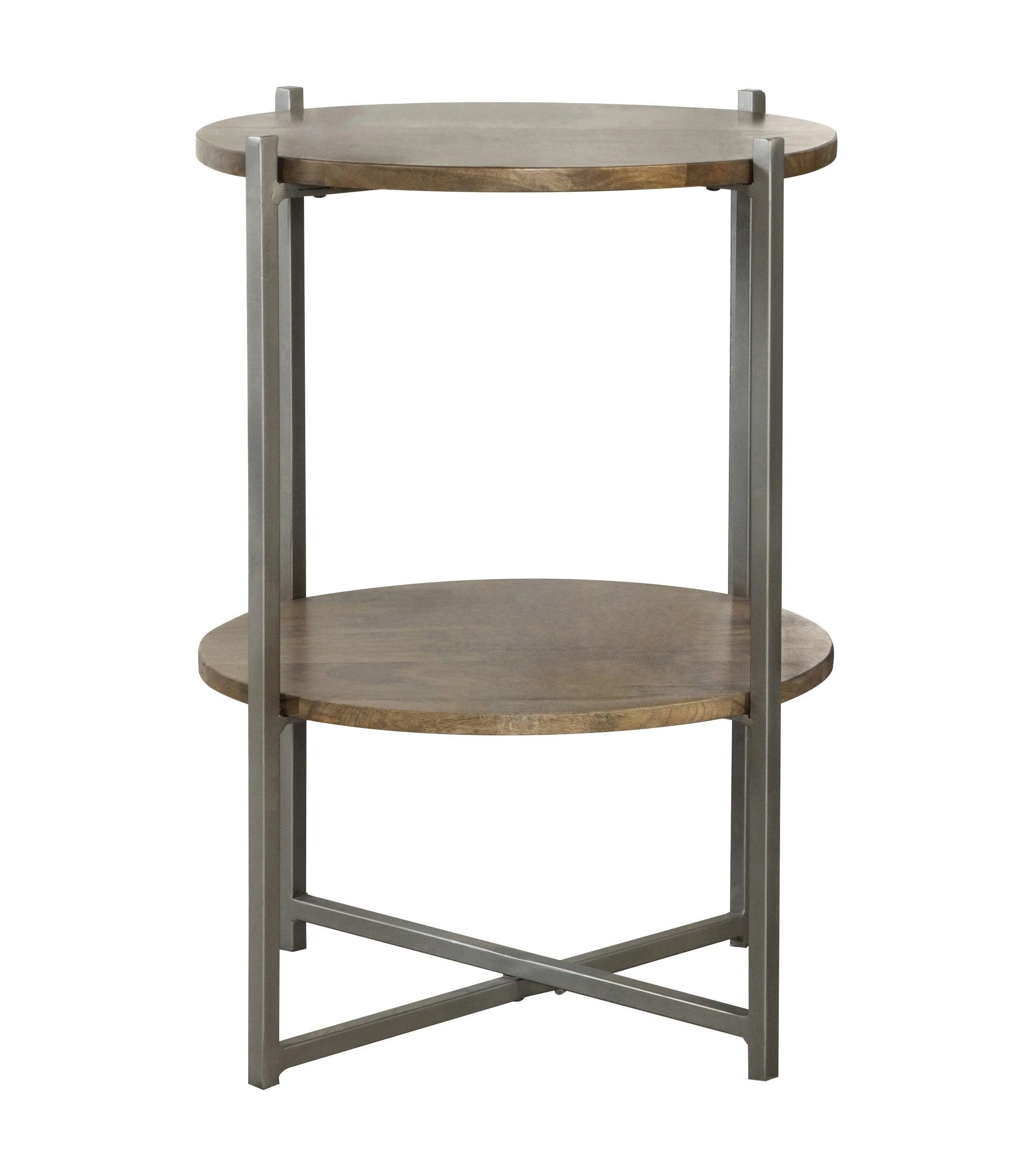 Axel Round Accent Table With Open Shelf Natural Gunmetal - Image 2