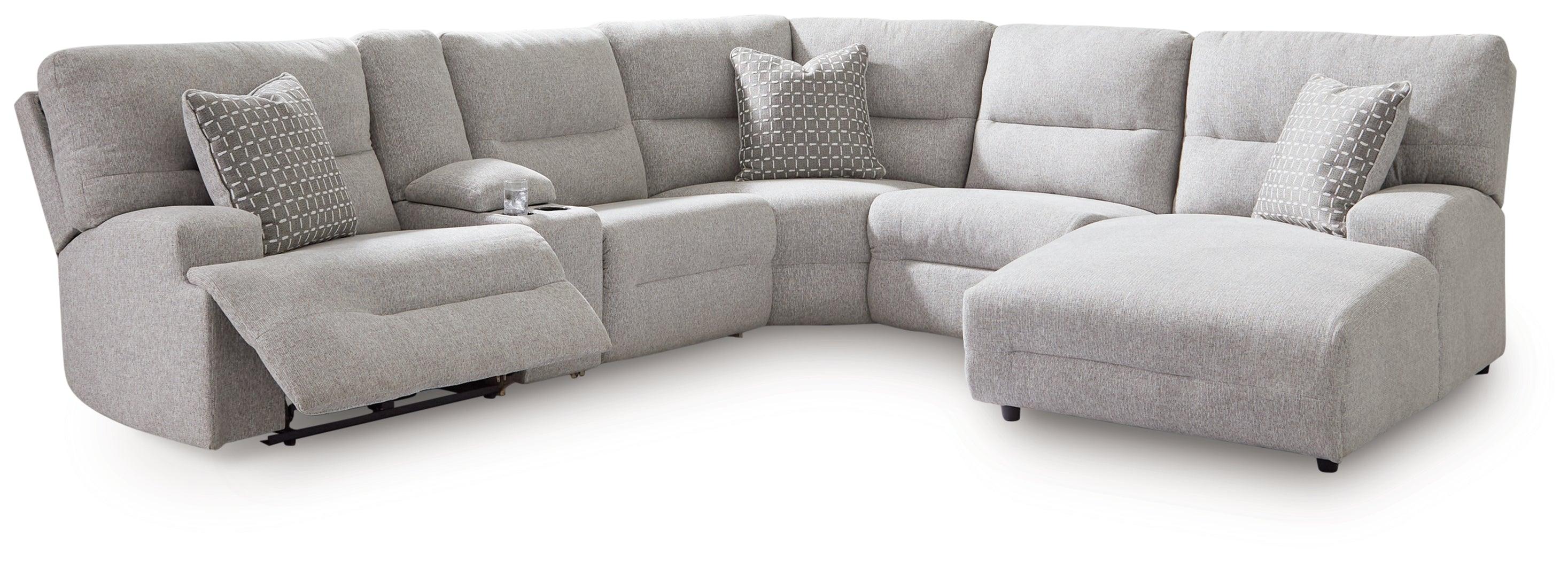 Acklen Place Pewter Performance Fabric,Next-Gen Nuvella™ 6-Piece Power Reclining Sectional with Chaise - Image 2