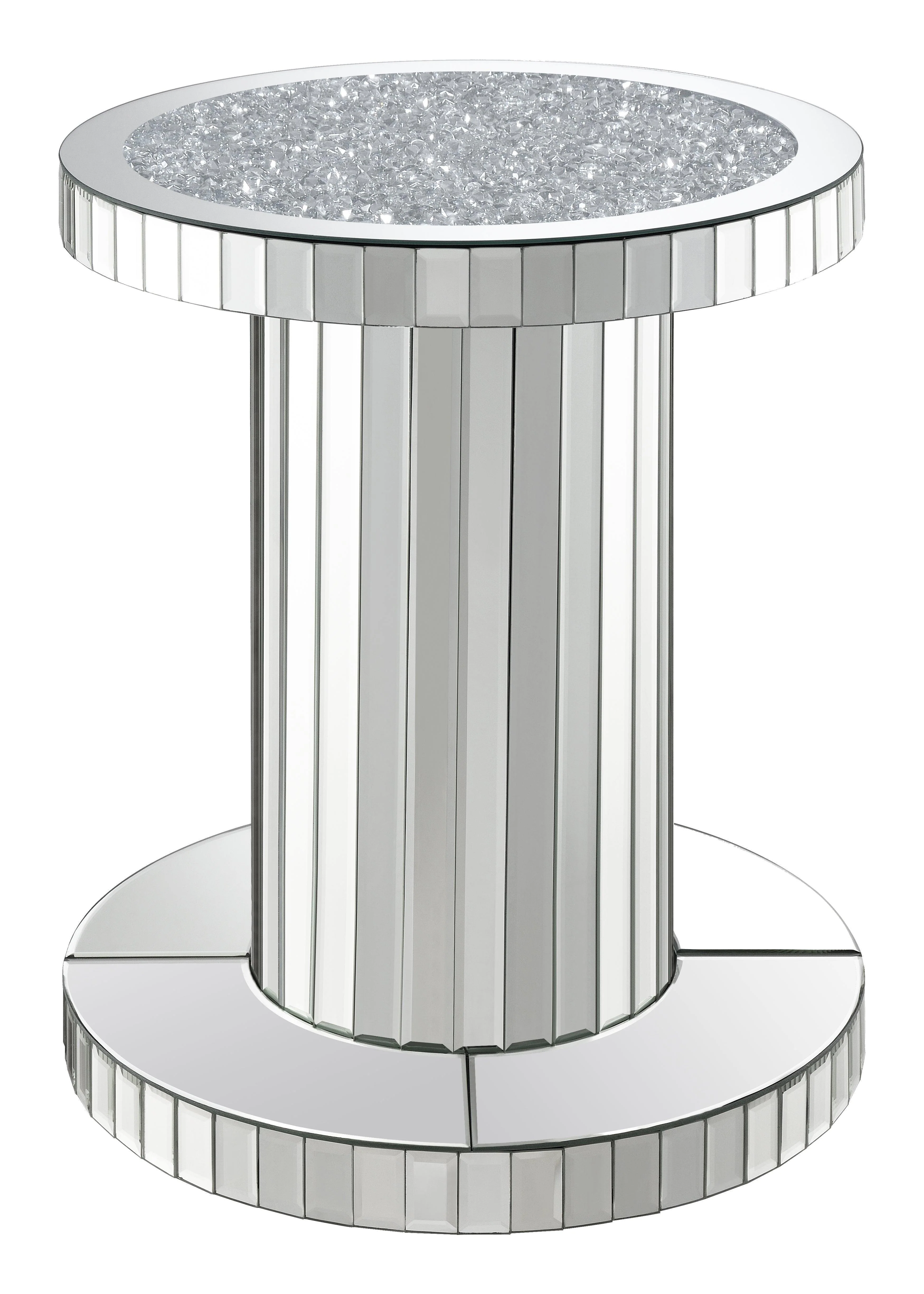 Dorielle Crystal Inlay Round Top Accent Table Mirror - Image 2