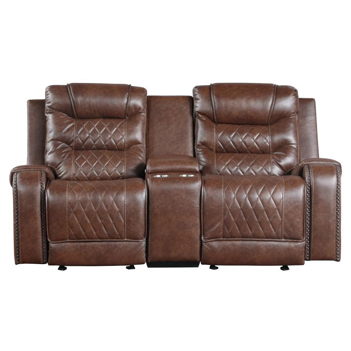 Putnam Brown Double Glider Reclining Love With Center Console - Image 1