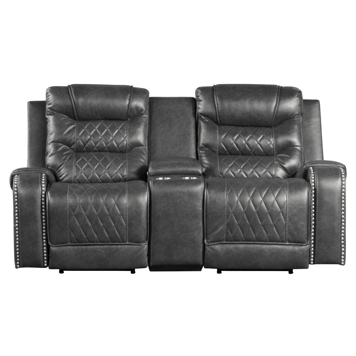 Putnam Gray Power Double Reclining Love With Center Console