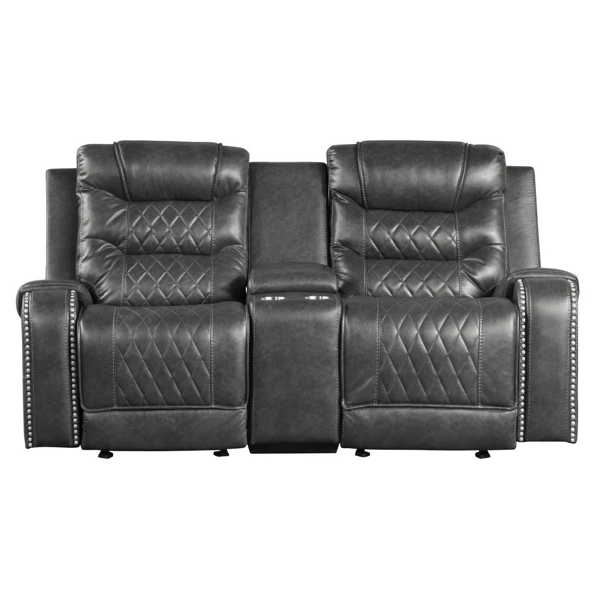 Putnam Gray Double Glider Reclining Love With Center Console - Image 1
