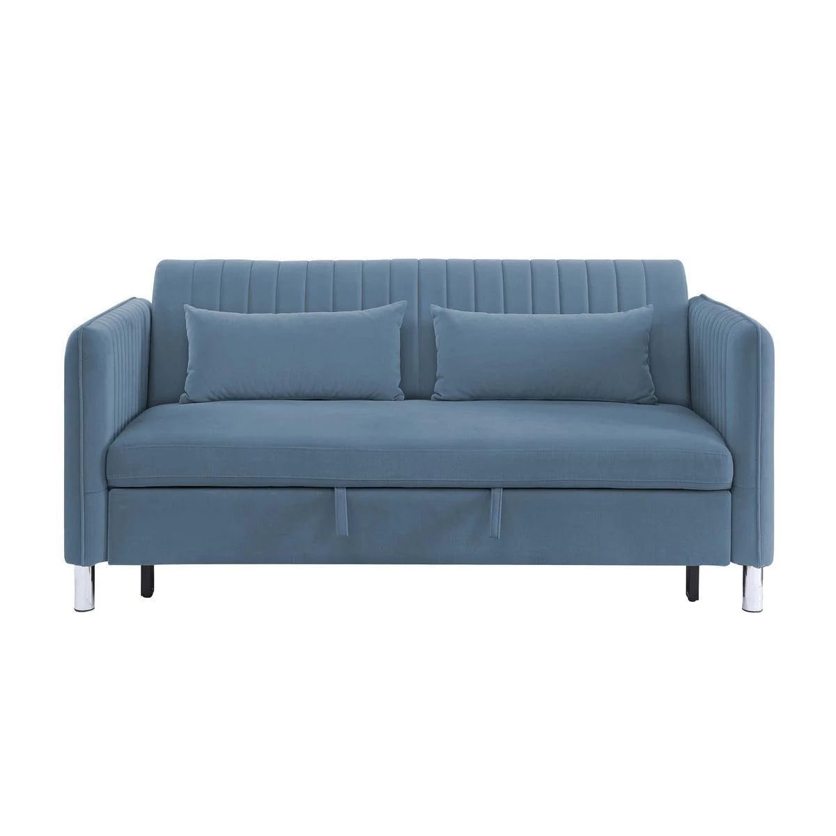 Greenway Blue Velvet Fabric Convertible Sofa With Pull out Bed