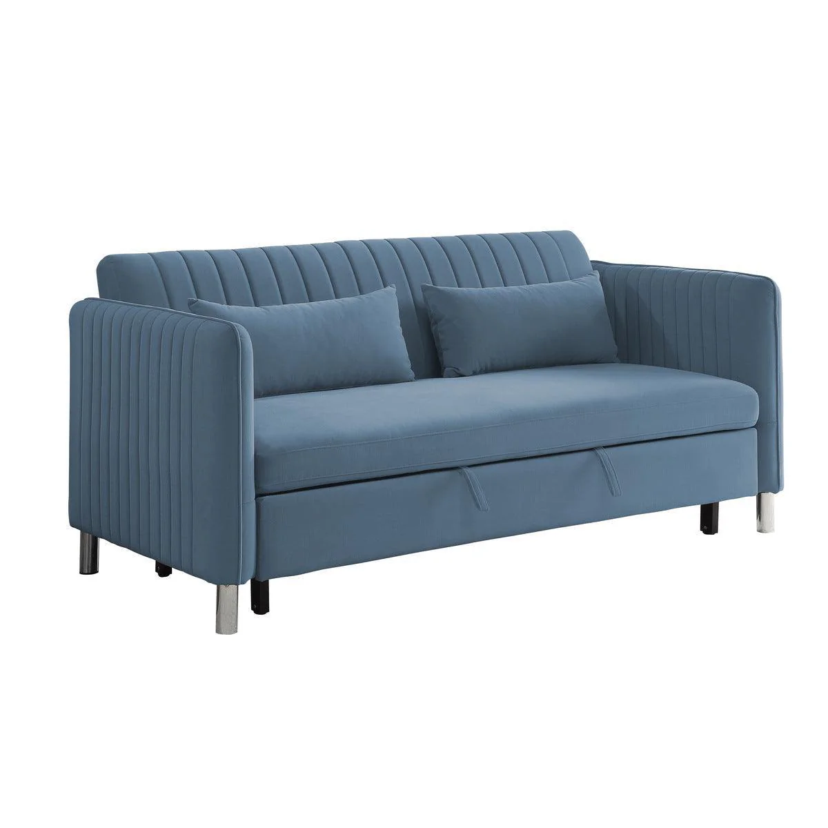 Greenway Blue Velvet Fabric Convertible Sofa With Pull out Bed - Image 2
