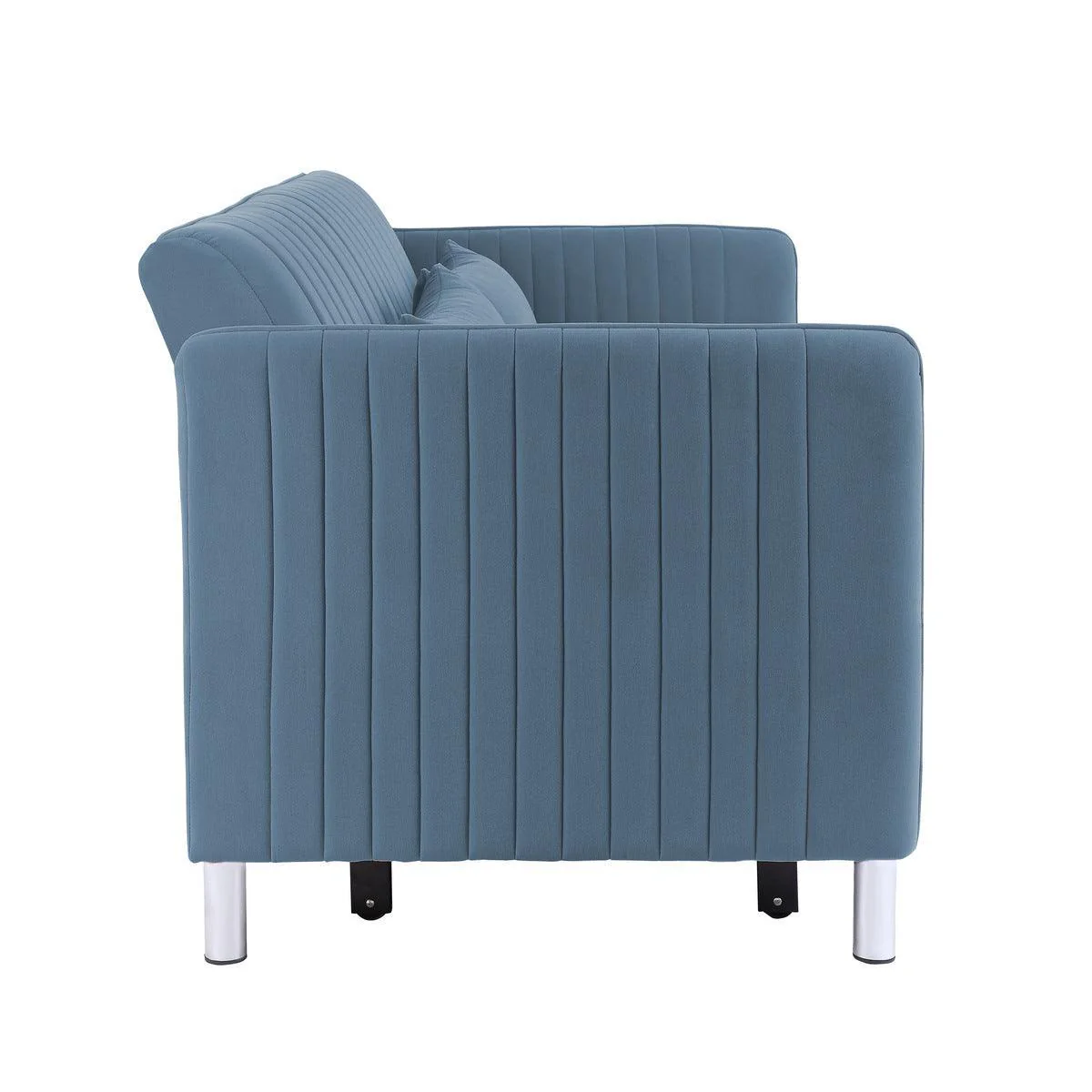 Greenway Blue Velvet Fabric Convertible Sofa With Pull out Bed - Image 3