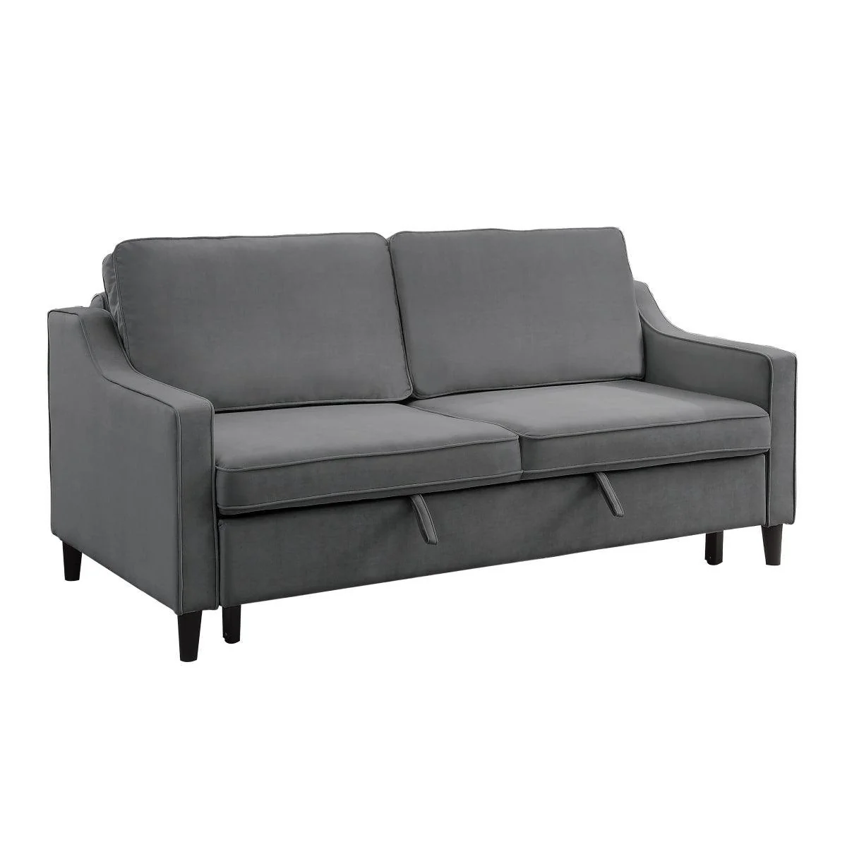 Adelia Dark Gray Velvet Fabric Convertible Sofa With Pull out Bed - Image 2