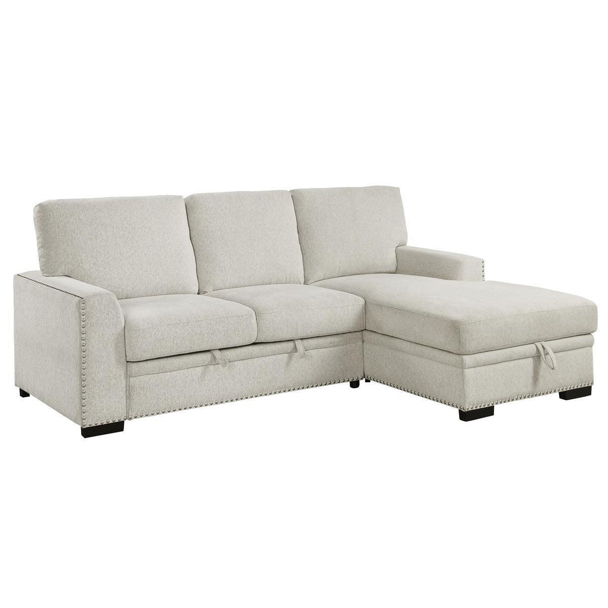 Morelia Beige Fabric 2-Piece Sectional With Pull out Bed Right Chaise - Image 2