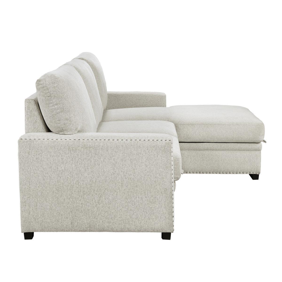 Morelia Beige Fabric 2-Piece Sectional With Pull out Bed Right Chaise - Image 3