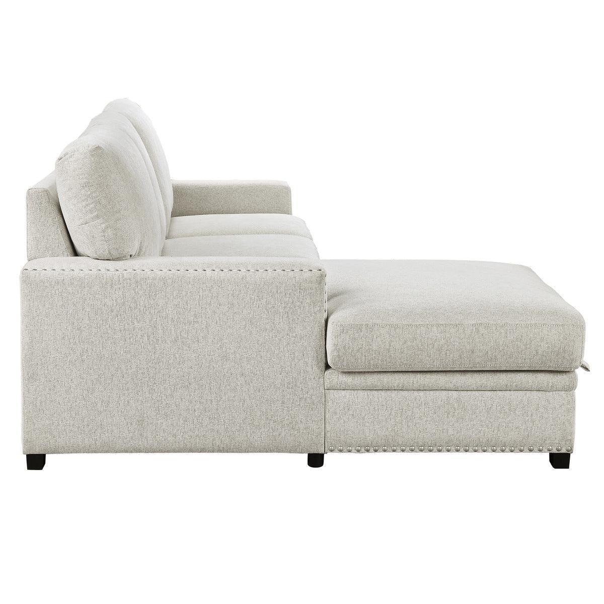 Morelia Beige Fabric 2-Piece Sectional With Pull out Bed Left Chaise - Image 3