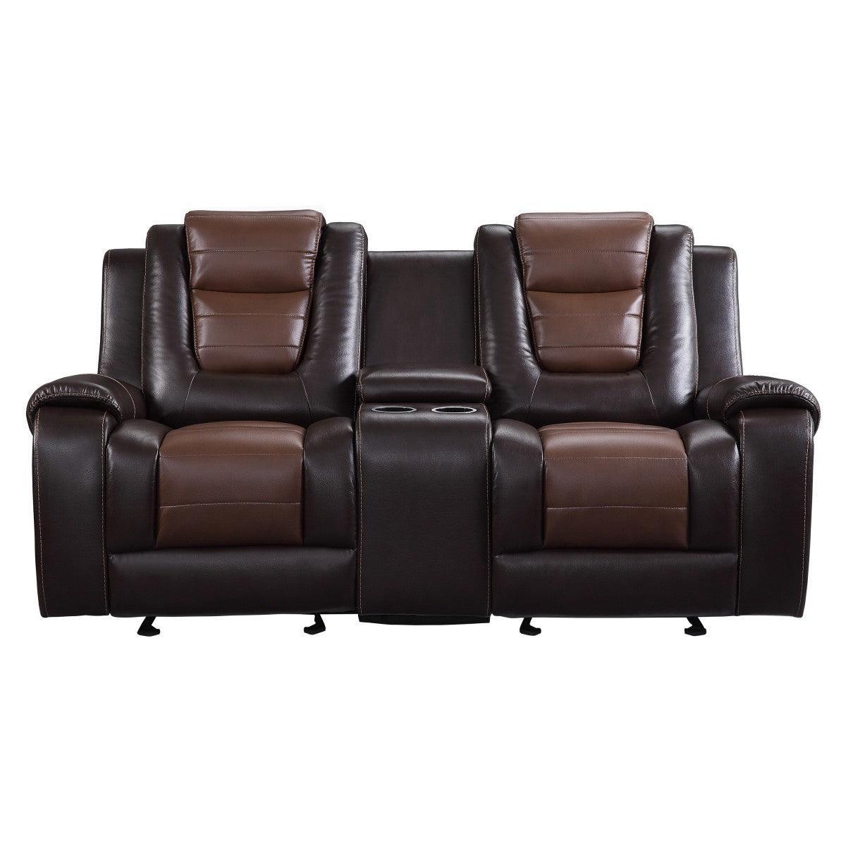Briscoe 2 Tone Dark Brown Faux Leather Double Glider Reclining Love Seat - Image 1