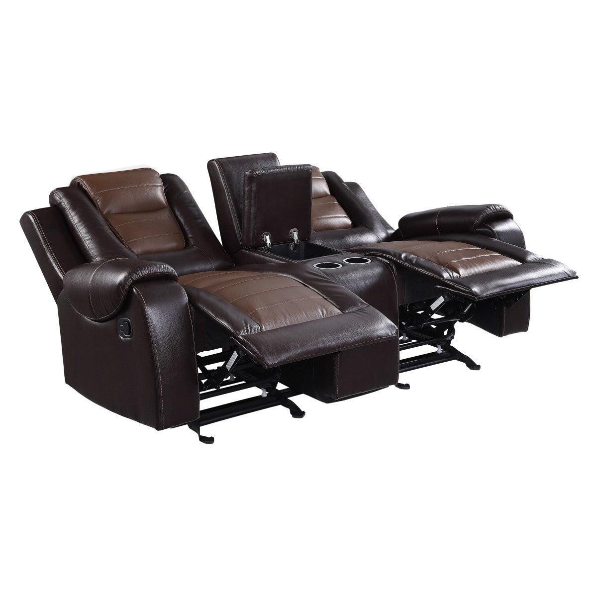 Briscoe 2 Tone Dark Brown Faux Leather Double Glider Reclining Love Seat - Image 3
