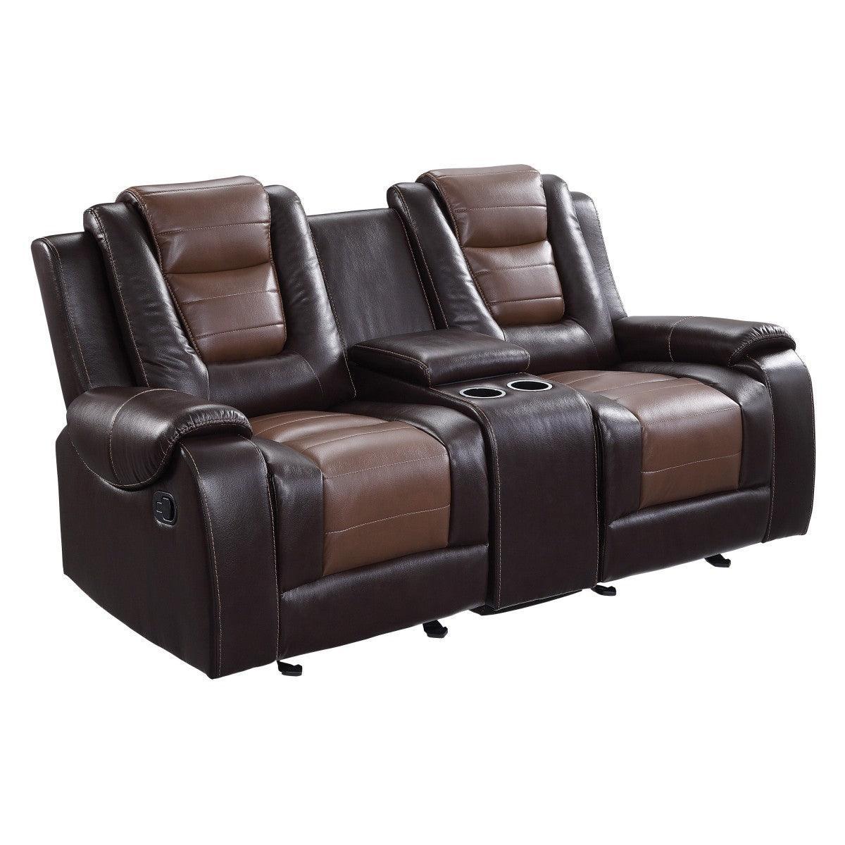 Briscoe 2 Tone Dark Brown Faux Leather Double Glider Reclining Love Seat - Image 2