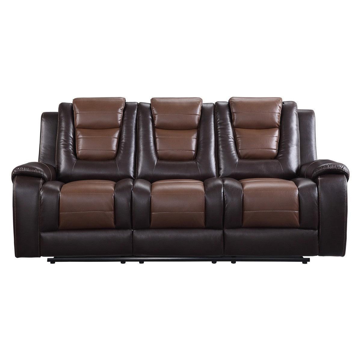 Briscoe 2 Tone Light Brown Dark Brown Faux Leather Double Reclining Sofa