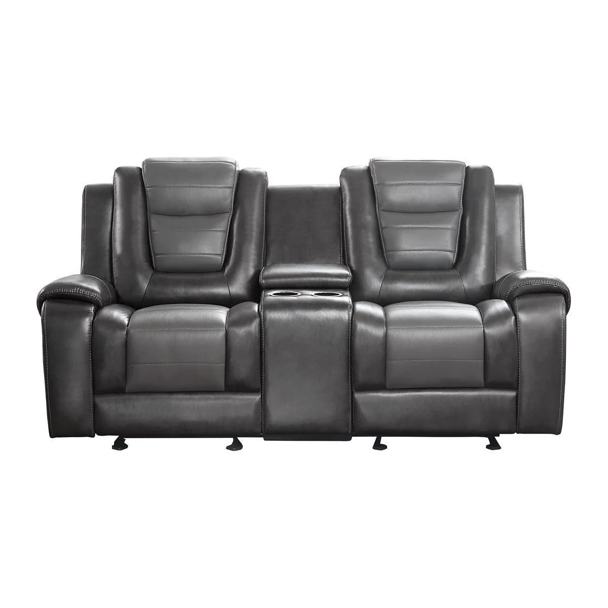 Briscoe 2 Tone Gray Faux Leather Double Glider Reclining Loveseat With Center Console - Image 1