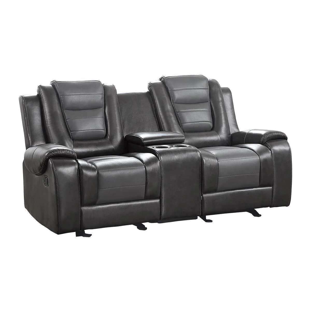 Briscoe 2 Tone Gray Faux Leather Double Glider Reclining Loveseat With Center Console - Image 2