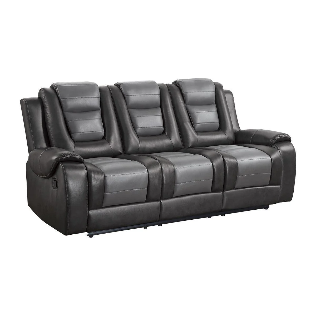 Briscoe 2 Tone Light Gray Dark Gray Faux Leather Double Reclining Sofa - Image 2
