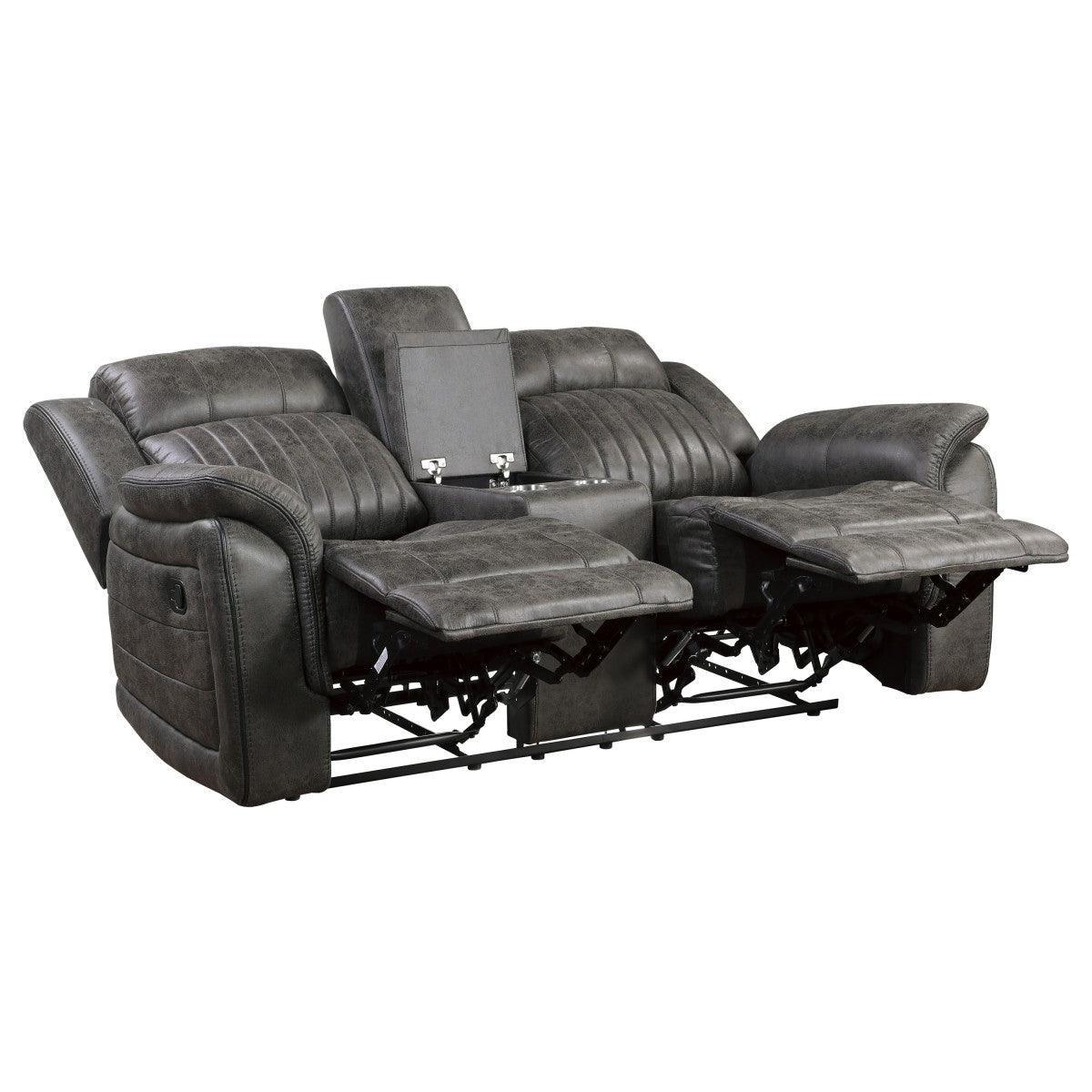 Centeroak Brown Gray Double Reclining Loveseat Center Console - Image 3