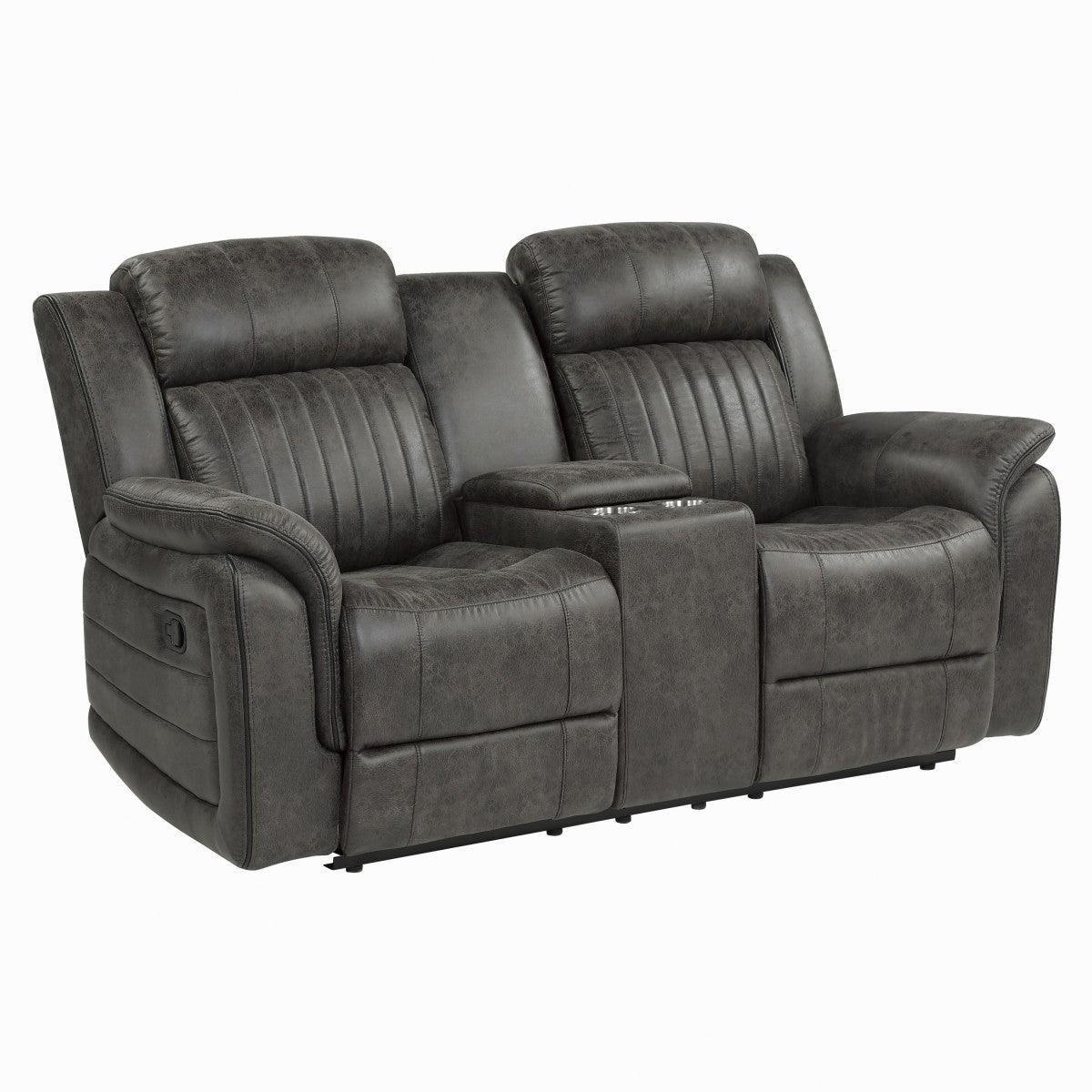 Centeroak Brown Gray Double Reclining Loveseat Center Console - Image 2